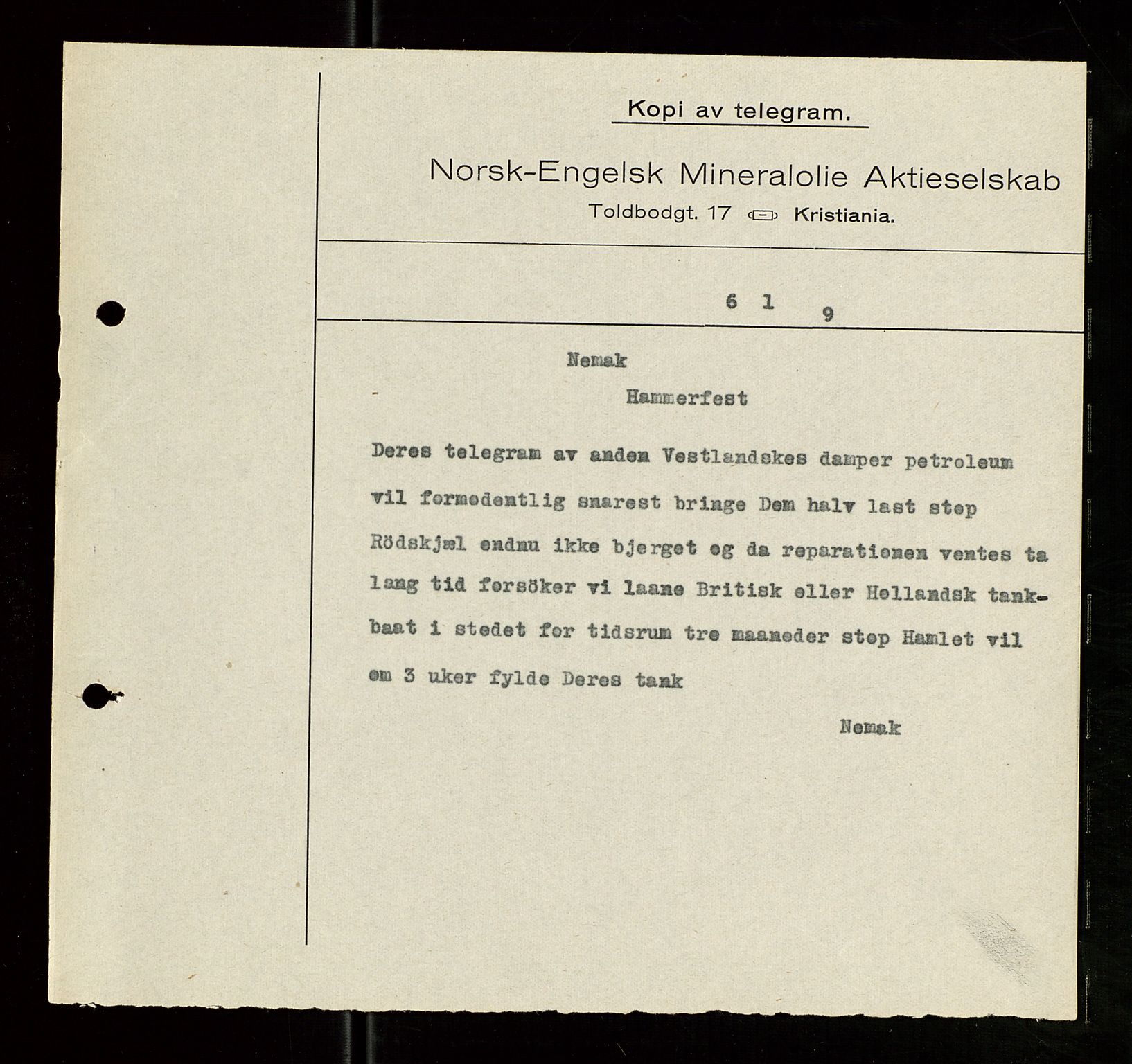 Pa 1521 - A/S Norske Shell, SAST/A-101915/E/Ea/Eaa/L0007: Sjefskorrespondanse, 1919, p. 668