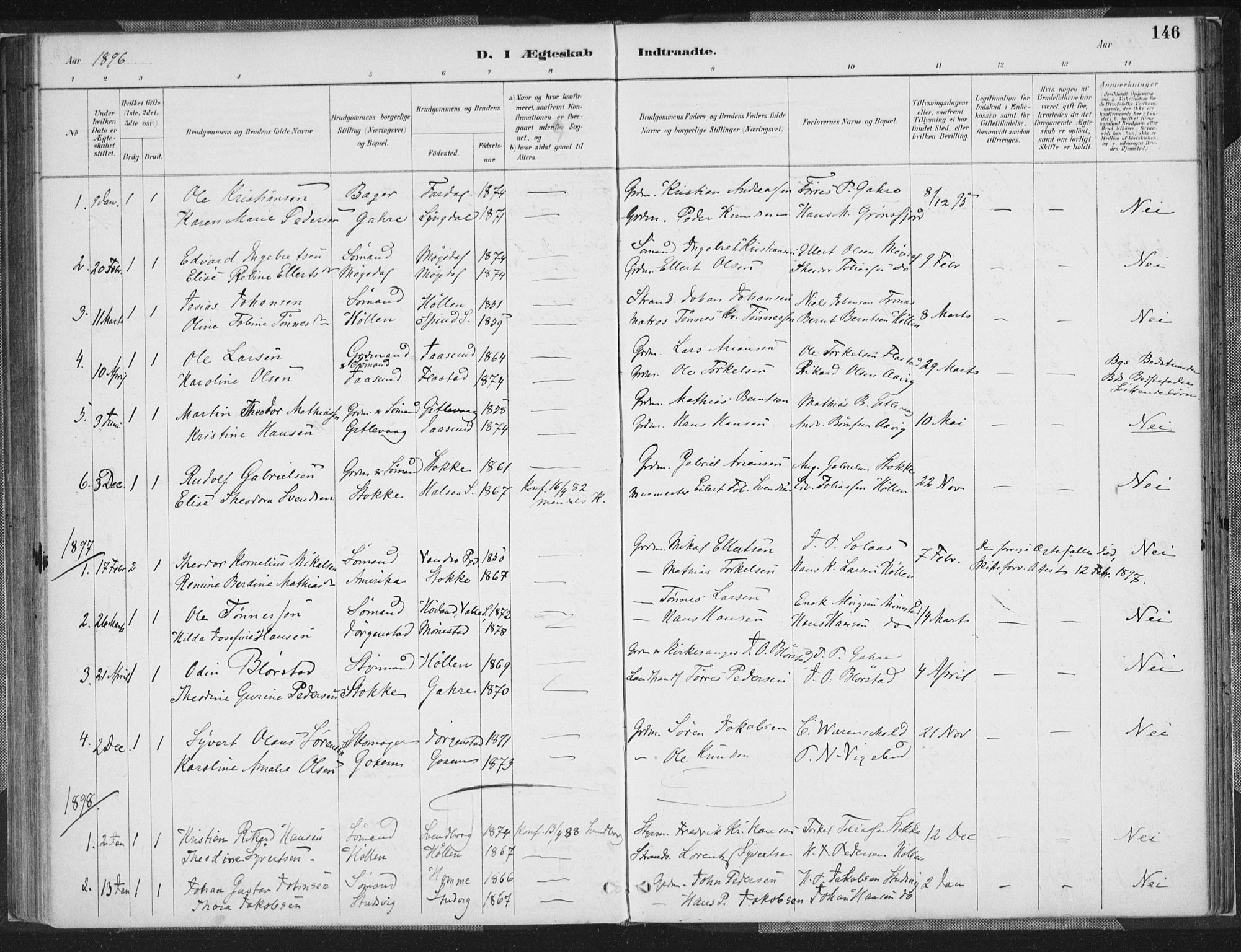 Sør-Audnedal sokneprestkontor, SAK/1111-0039/F/Fa/Faa/L0004: Parish register (official) no. A 4, 1884-1909, p. 146