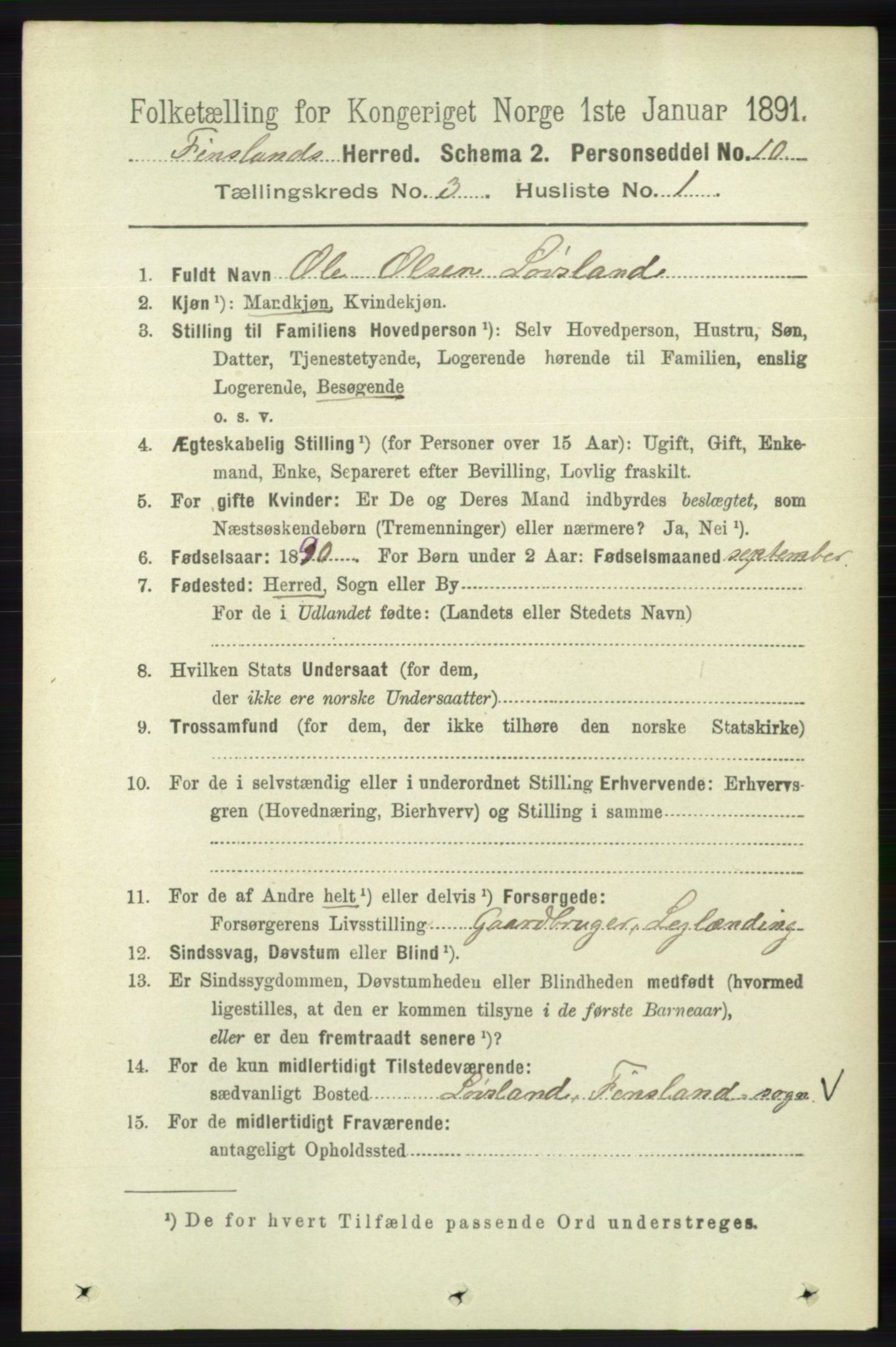 RA, 1891 census for 1023 Finsland, 1891, p. 781