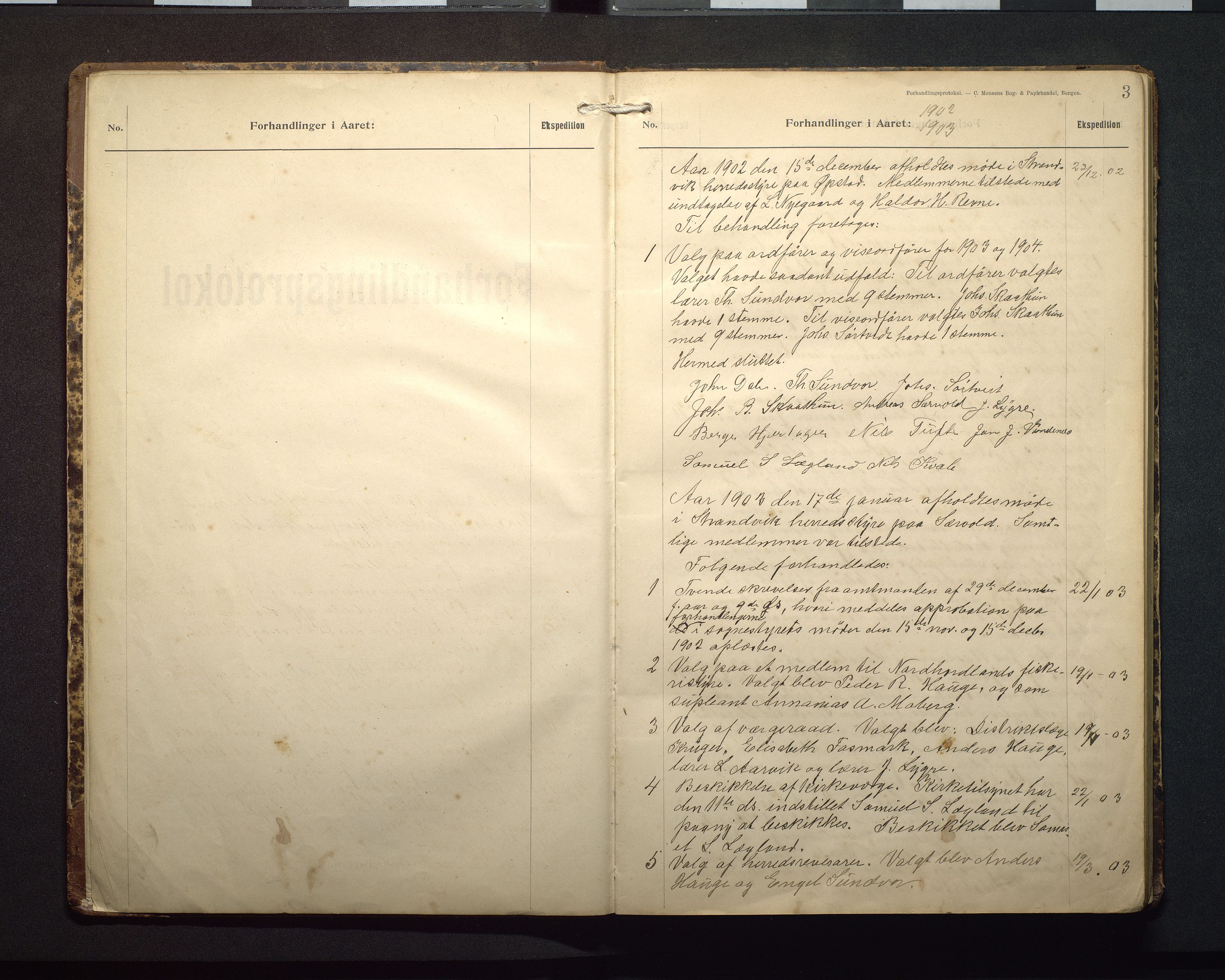 Strandvik kommune. Formannskapet, IKAH/1240-021/A/Aa/L0001: Møtebok for Strandvik formannskap og kommunestyre, 1902-1912, p. 3