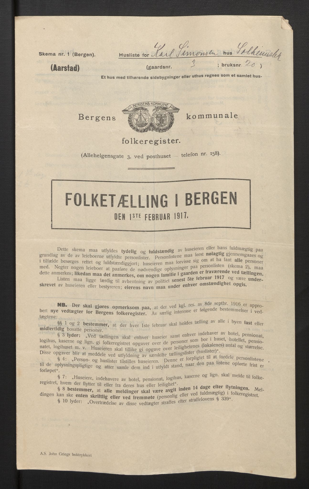 SAB, Municipal Census 1917 for Bergen, 1917, p. 46913