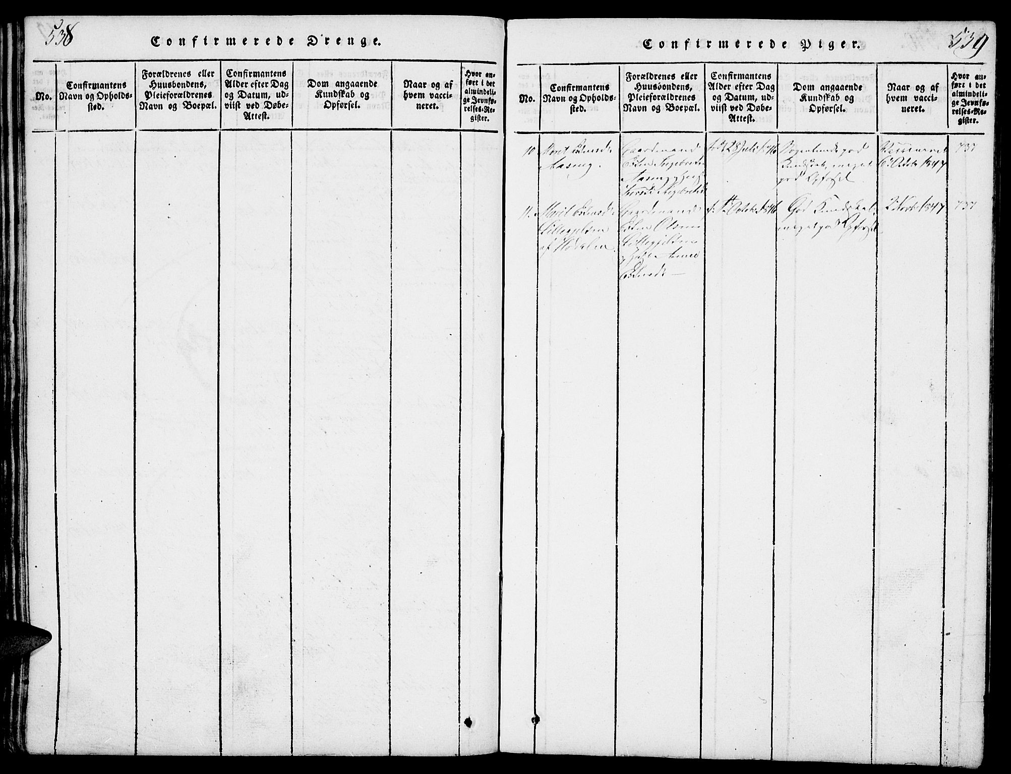 Tolga prestekontor, SAH/PREST-062/L/L0003: Parish register (copy) no. 3, 1815-1862, p. 538-539