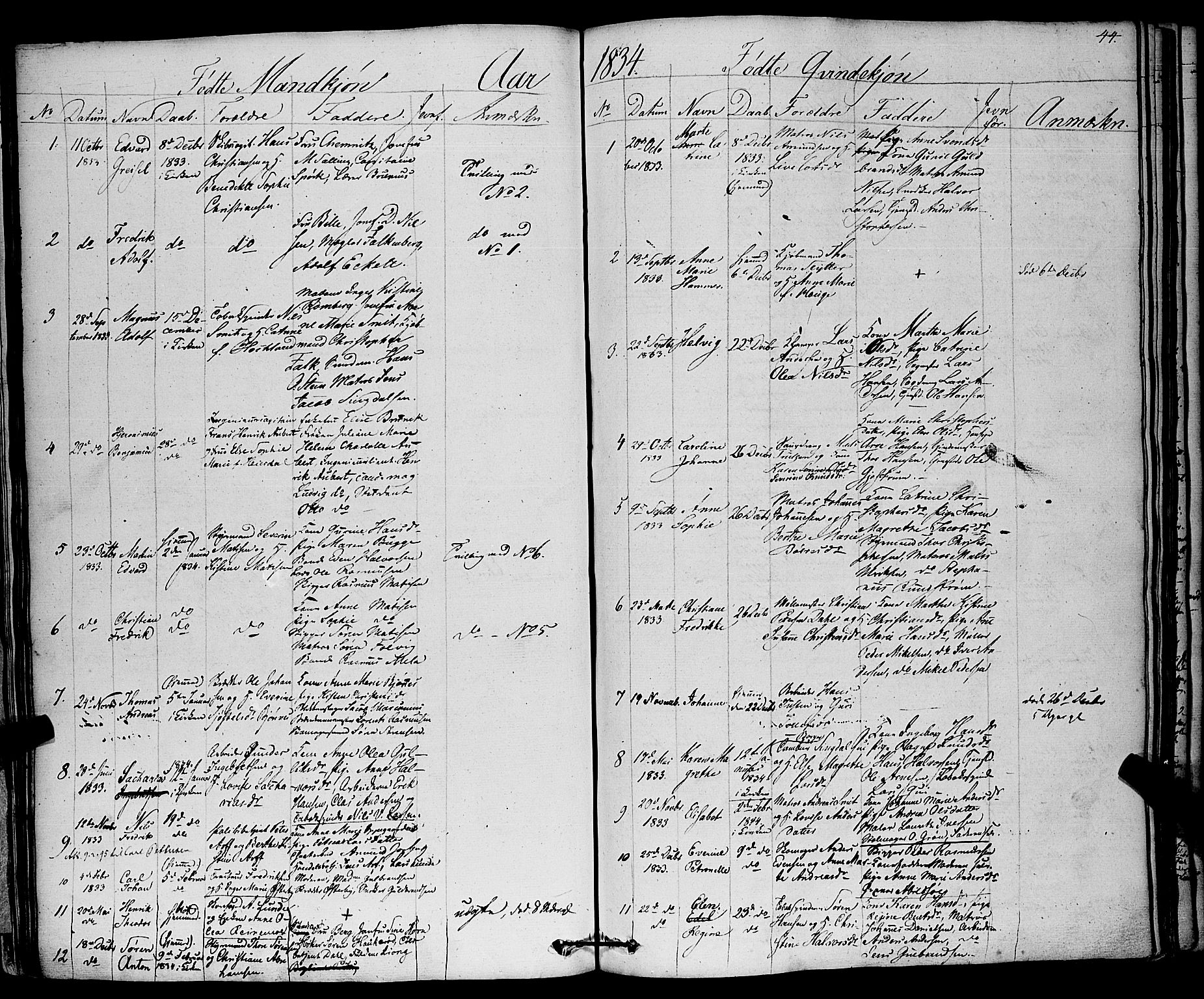 Larvik kirkebøker, SAKO/A-352/F/Fa/L0002: Parish register (official) no. I 2, 1825-1847, p. 44