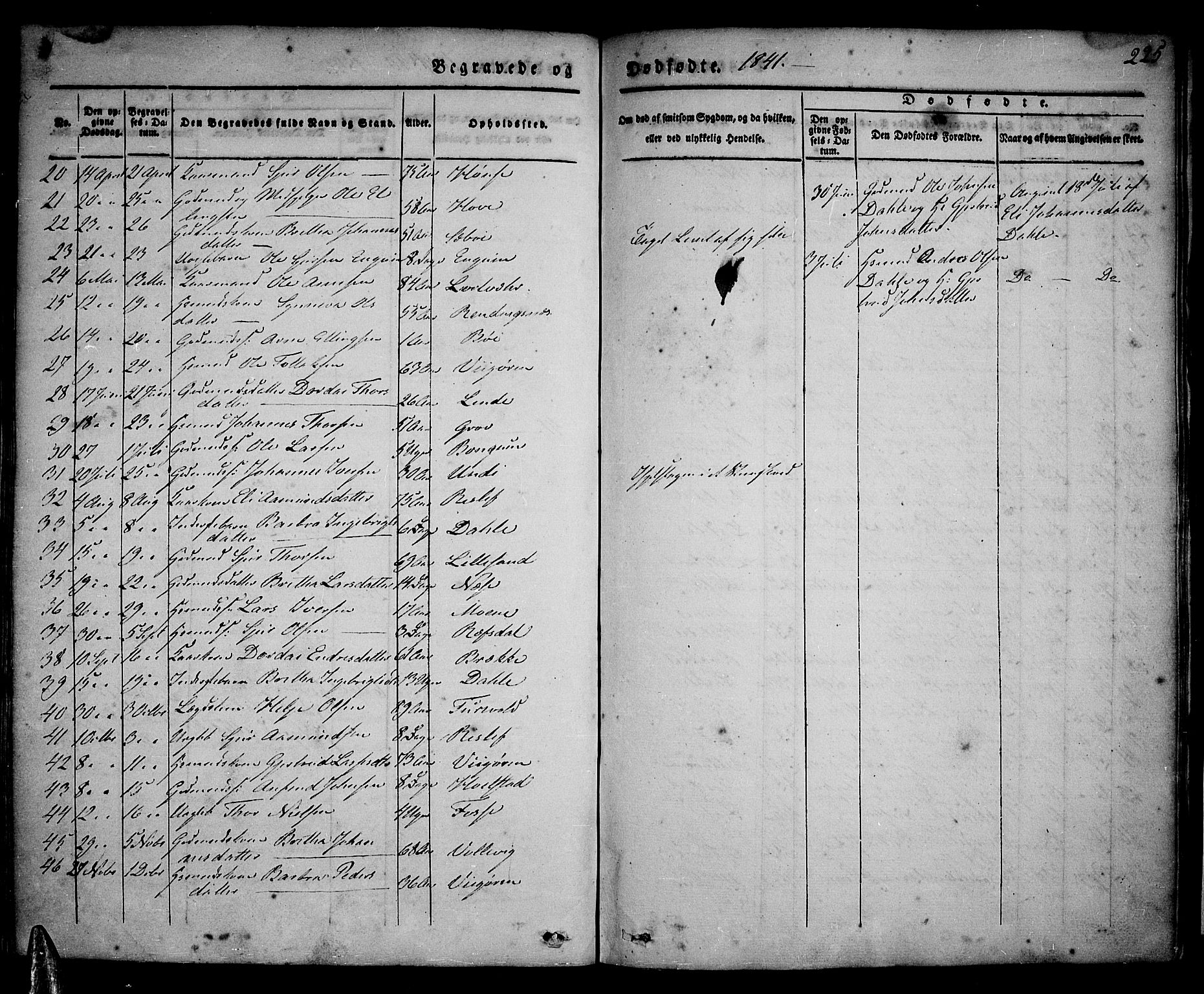 Vik sokneprestembete, AV/SAB-A-81501/H/Haa/Haaa/L0007: Parish register (official) no. A 7, 1831-1845, p. 225