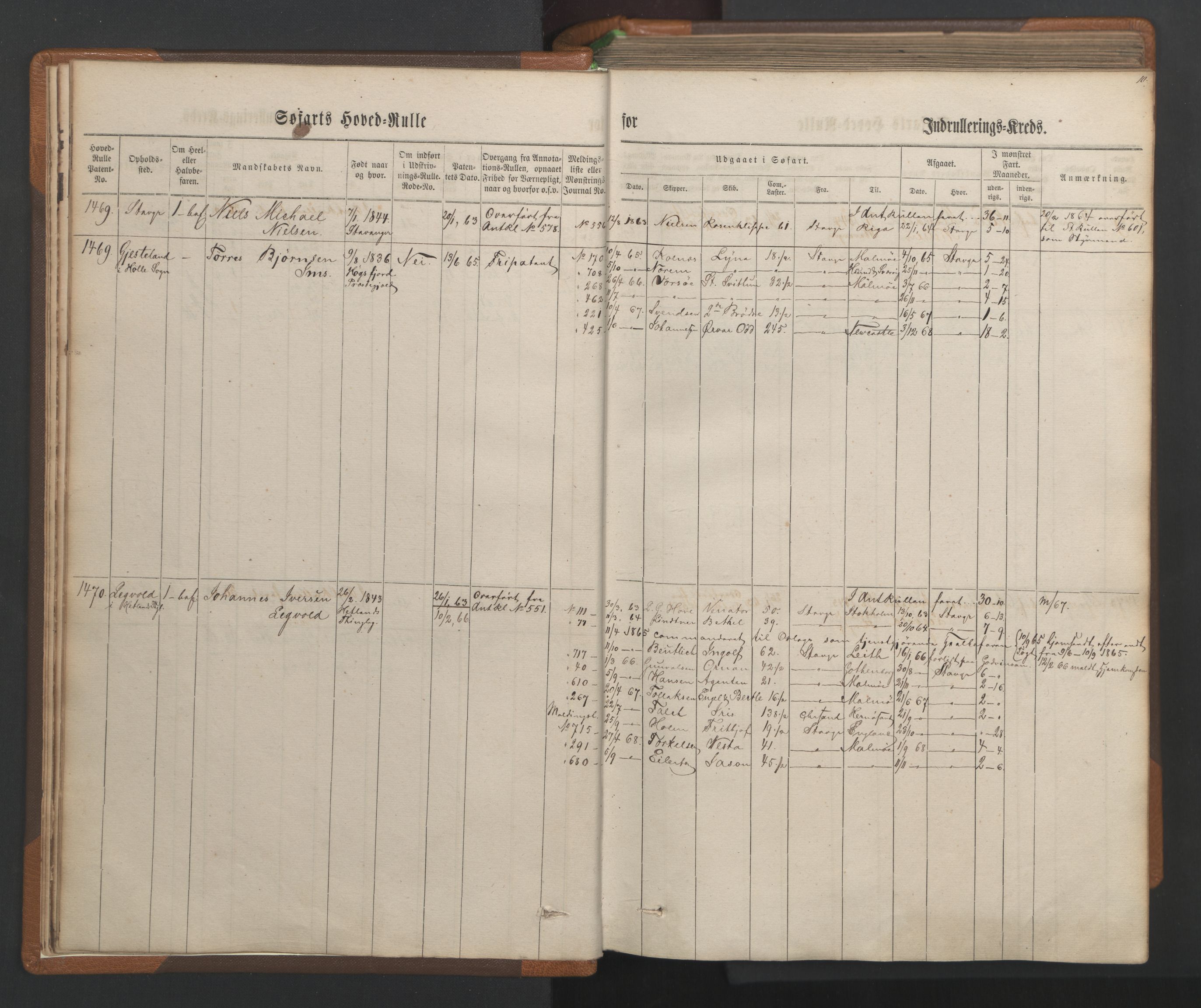 Stavanger sjømannskontor, AV/SAST-A-102006/F/Fb/Fbb/L0003: Sjøfartshovedrulle, patentnr. 1451-2270, 1863, p. 14