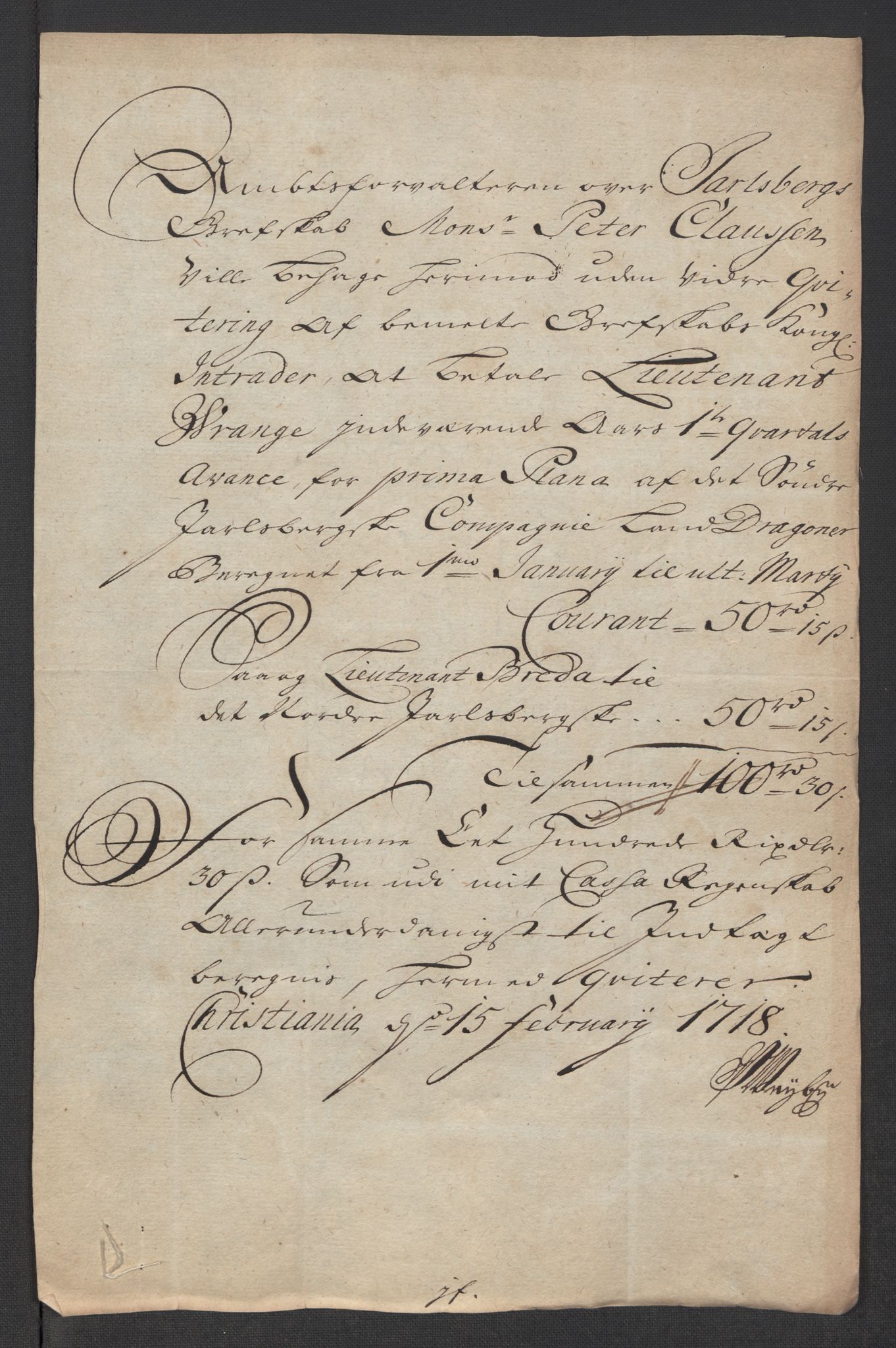 Rentekammeret inntil 1814, Reviderte regnskaper, Fogderegnskap, RA/EA-4092/R32/L1882: Fogderegnskap Jarlsberg grevskap, 1718, p. 350