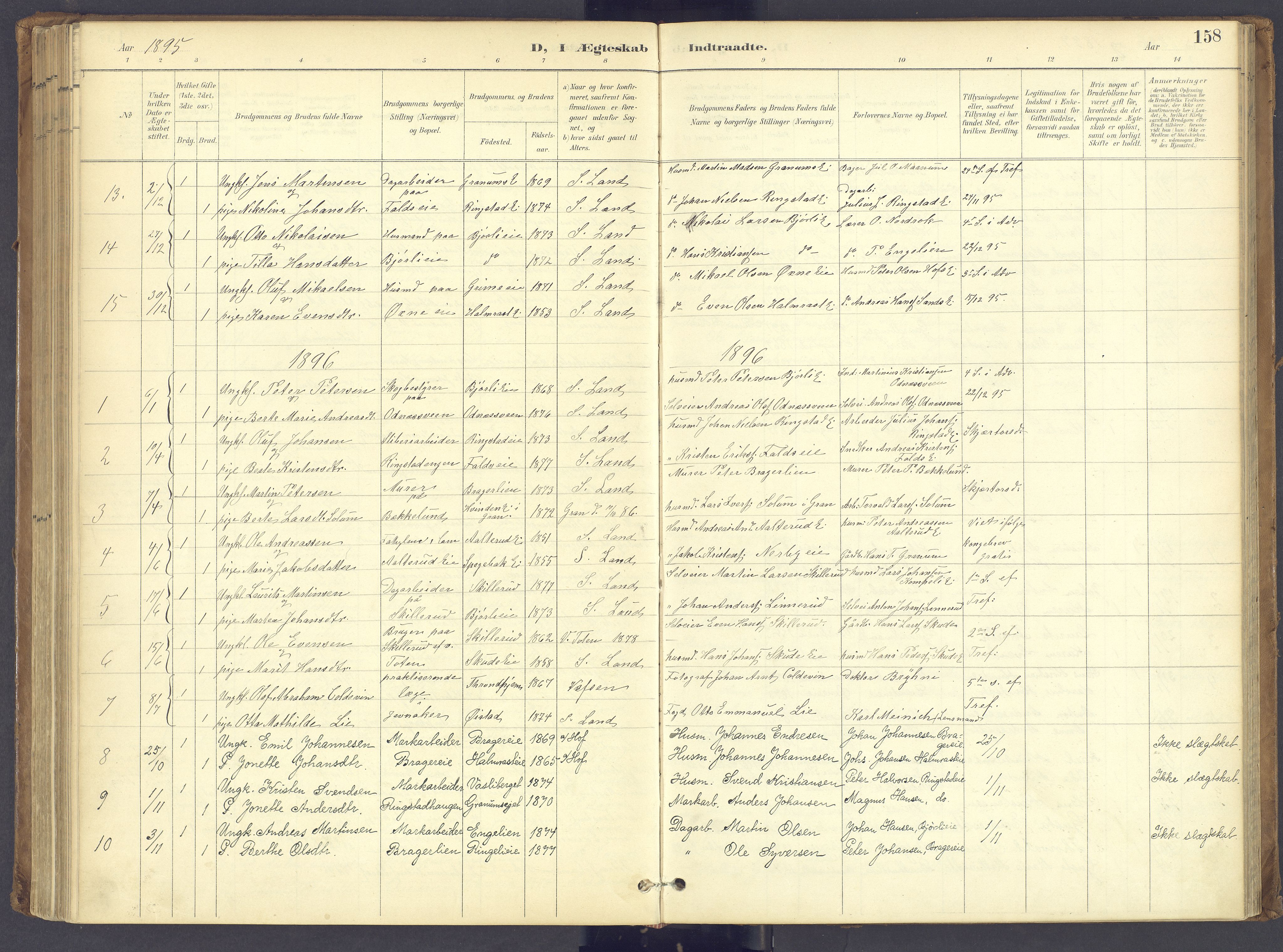 Søndre Land prestekontor, SAH/PREST-122/K/L0006: Parish register (official) no. 6, 1895-1904, p. 158