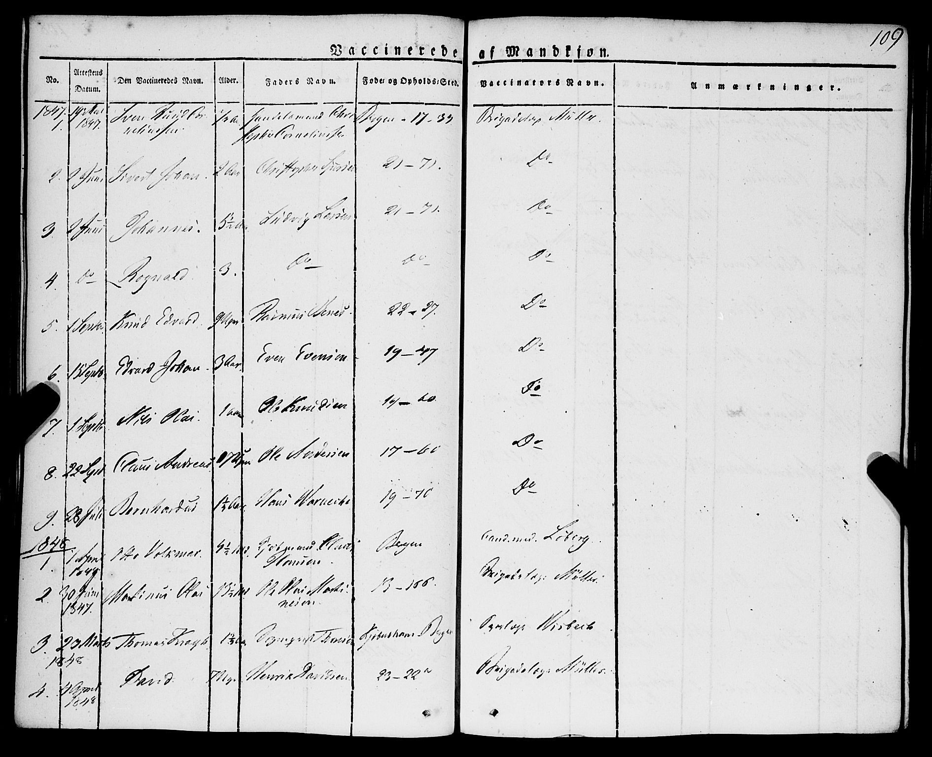 Korskirken sokneprestembete, AV/SAB-A-76101/H/Haa/L0050: Parish register (official) no. F 1, 1821-1869, p. 109