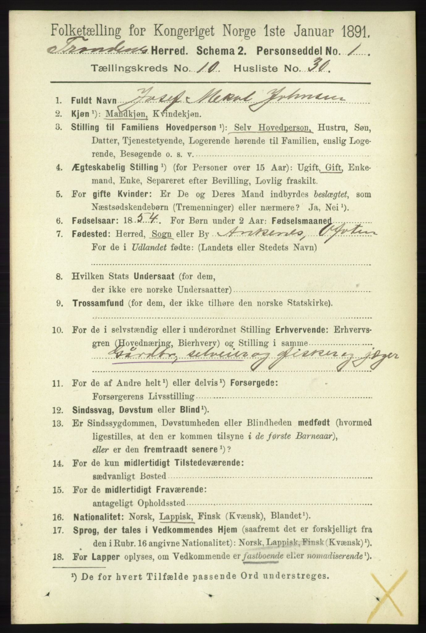 RA, 1891 census for 1914 Trondenes, 1891, p. 7700