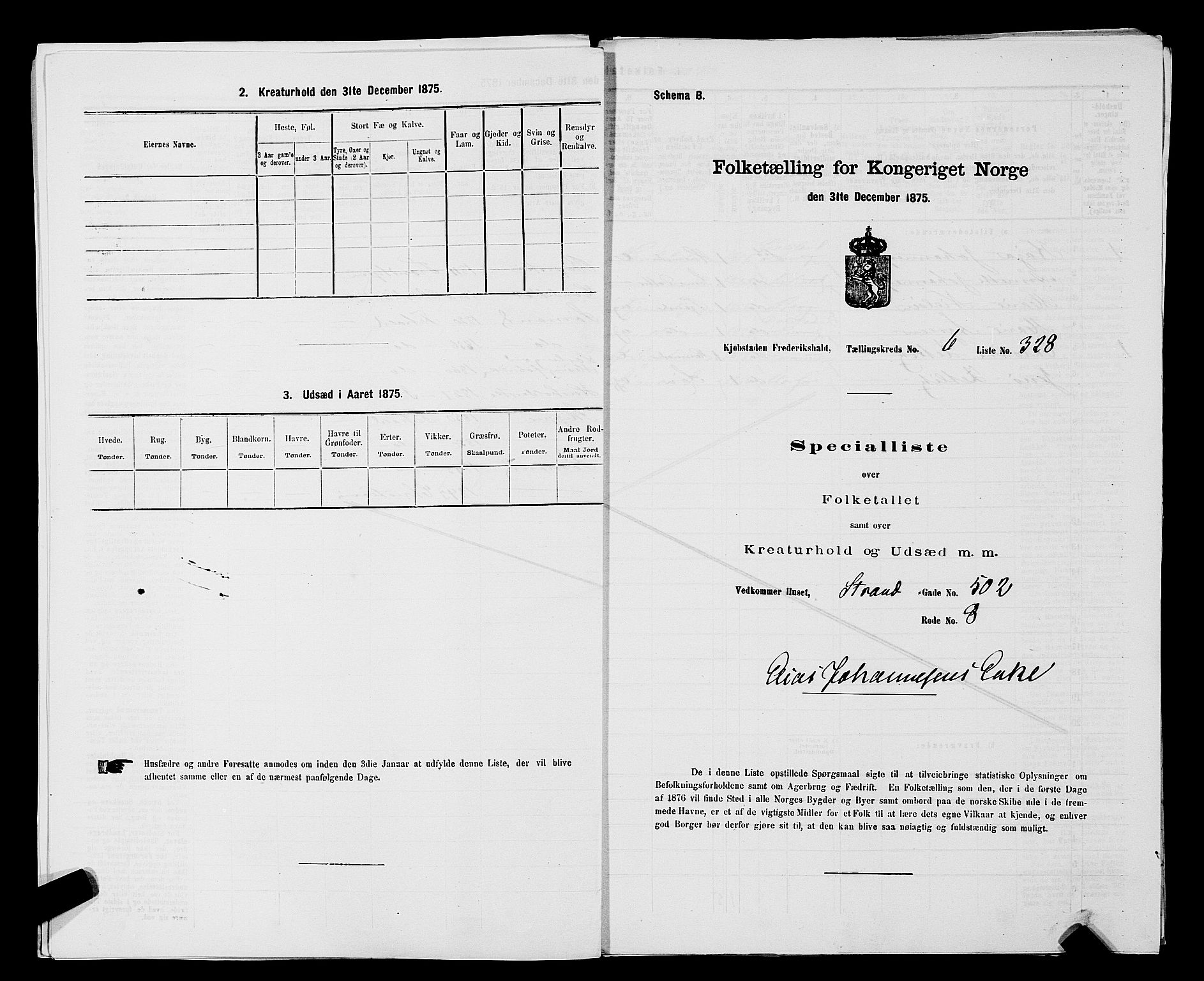 RA, 1875 census for 0101P Fredrikshald, 1875, p. 599