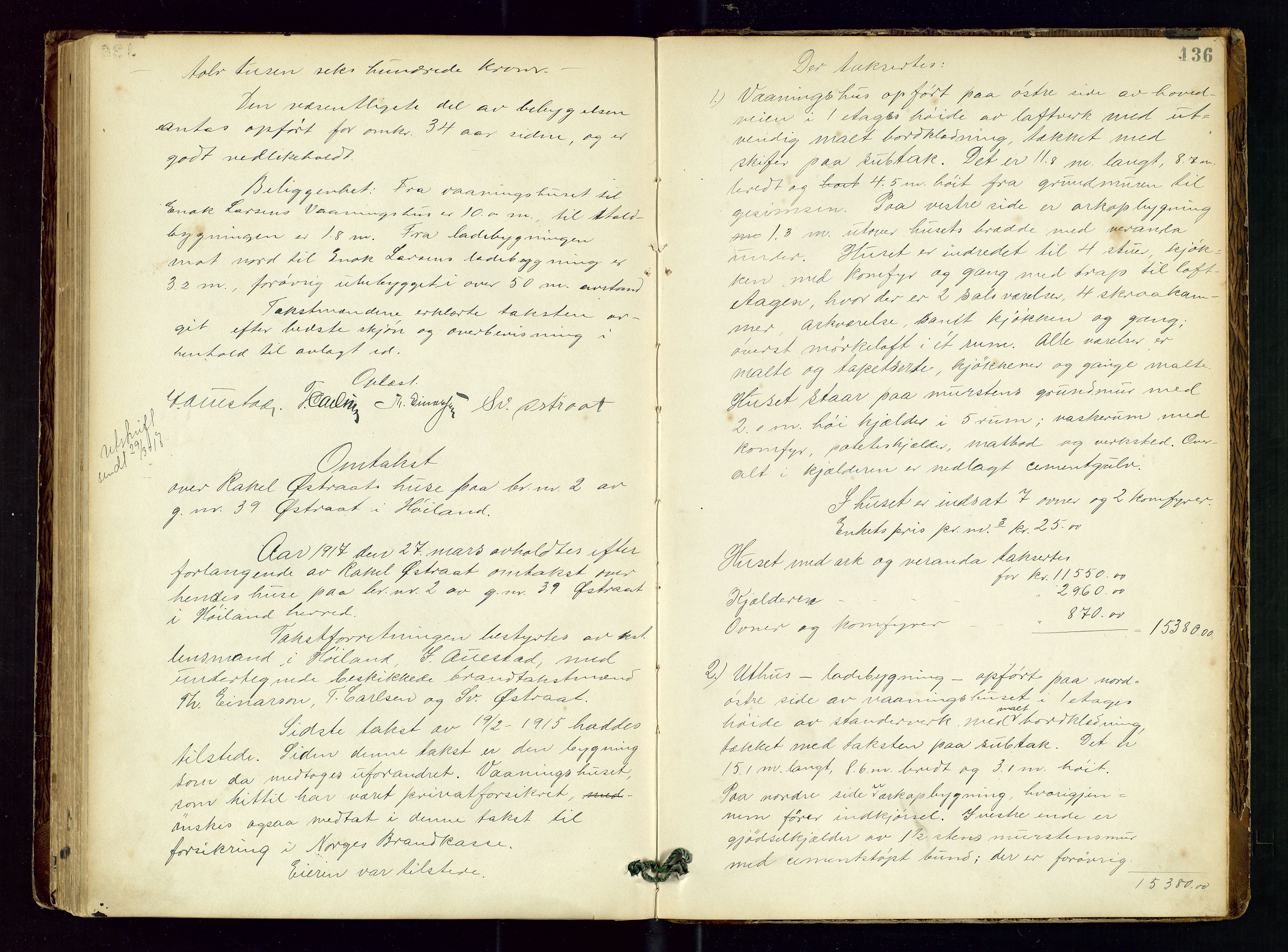 Høyland/Sandnes lensmannskontor, AV/SAST-A-100166/Goa/L0002: "Brandtaxtprotokol for Landafdelingen i Høiland", 1880-1917, p. 135b-136a