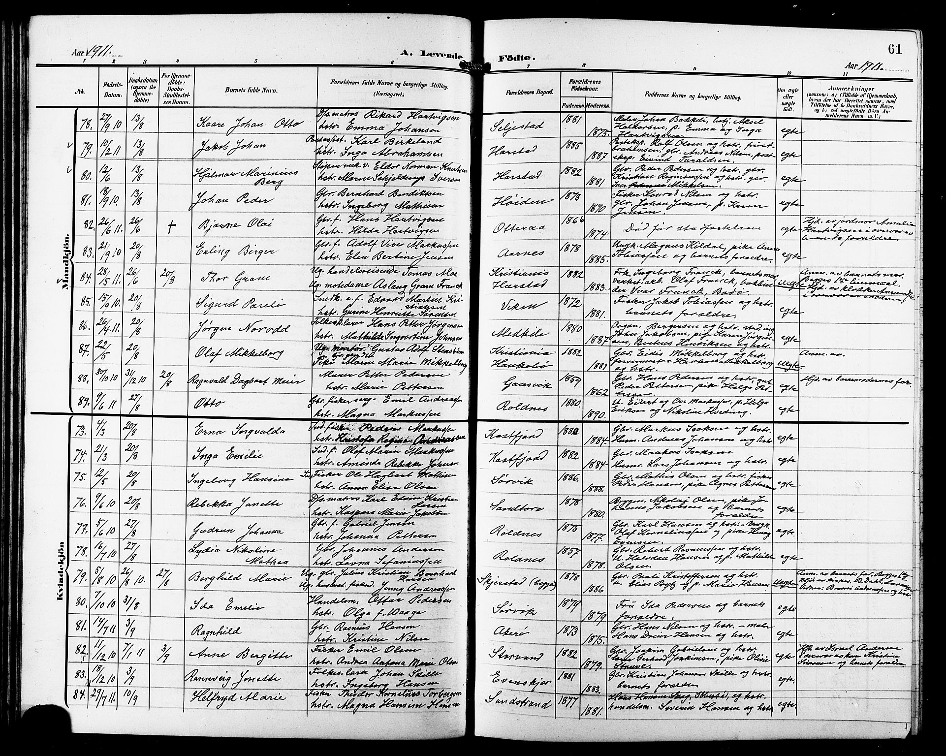 Trondenes sokneprestkontor, AV/SATØ-S-1319/H/Hb/L0012klokker: Parish register (copy) no. 12, 1907-1916, p. 61