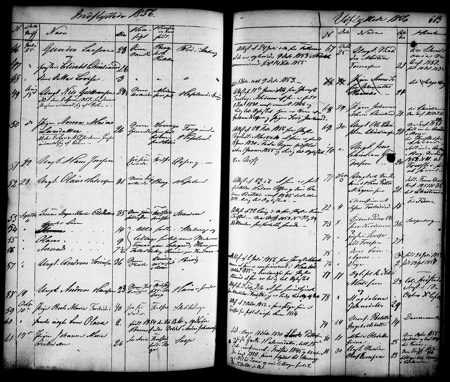 Skjeberg prestekontor Kirkebøker, AV/SAO-A-10923/F/Fa/L0006: Parish register (official) no. I 6, 1846-1858, p. 613