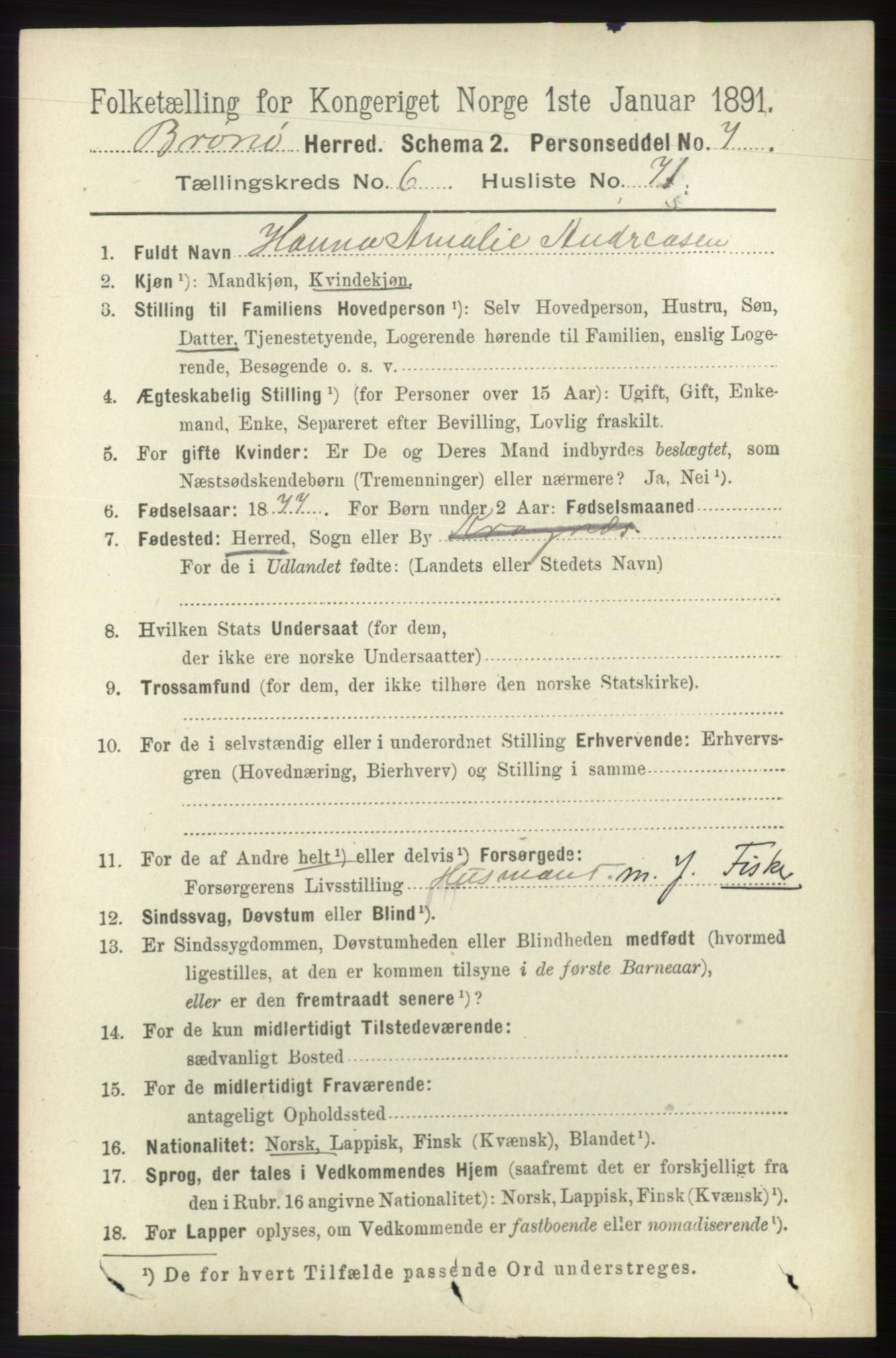 RA, 1891 census for 1814 Brønnøy, 1891, p. 3672