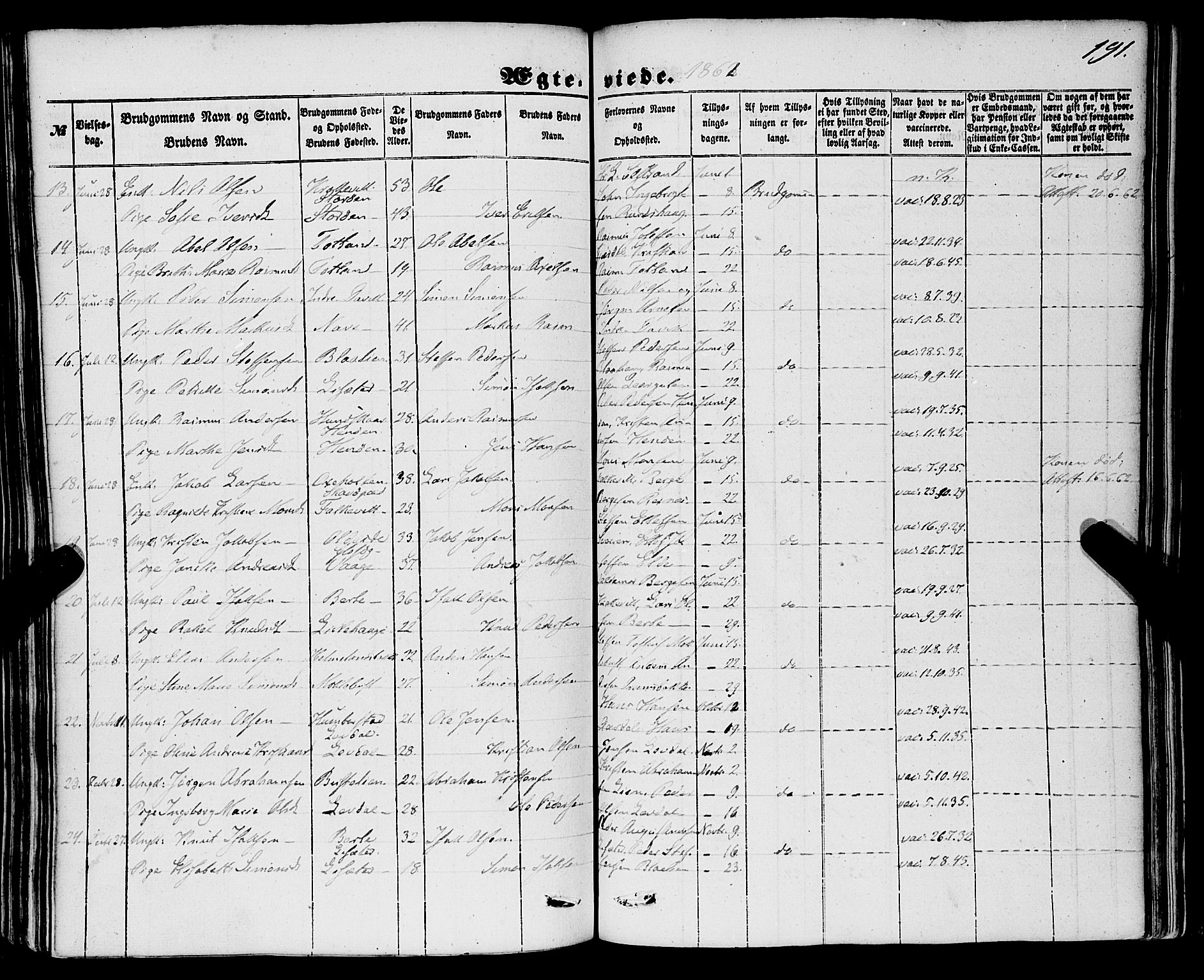 Davik sokneprestembete, AV/SAB-A-79701/H/Haa/Haaa/L0005: Parish register (official) no. A 5, 1850-1866, p. 191