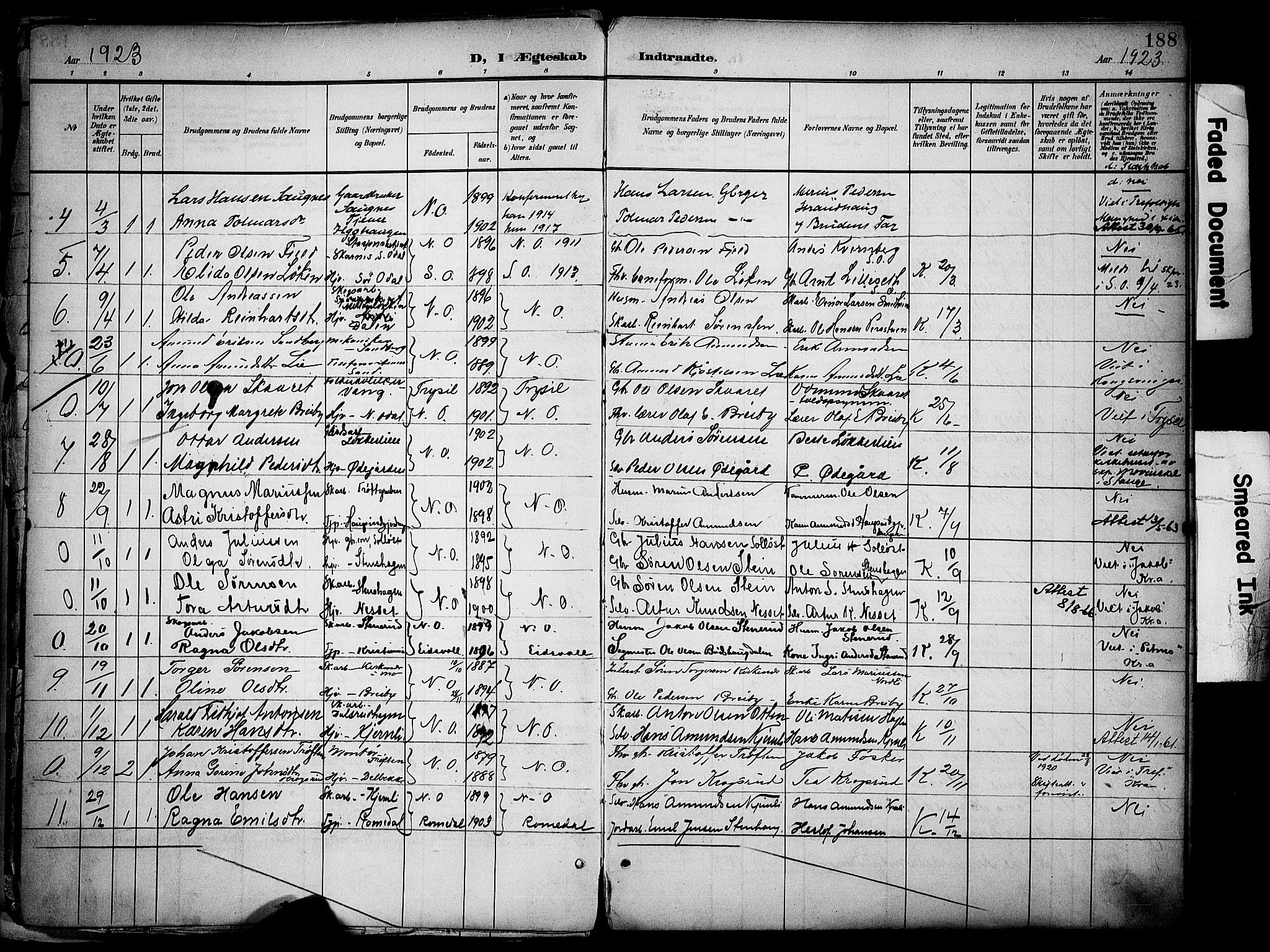 Nord-Odal prestekontor, SAH/PREST-032/H/Ha/Haa/L0007: Parish register (official) no. 7, 1902-1926, p. 188