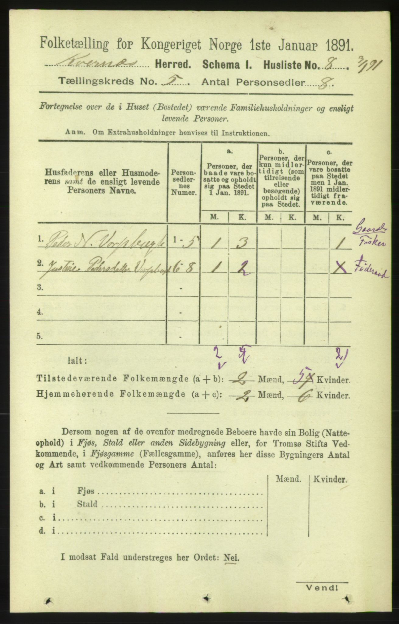 RA, 1891 census for 1553 Kvernes, 1891, p. 2258