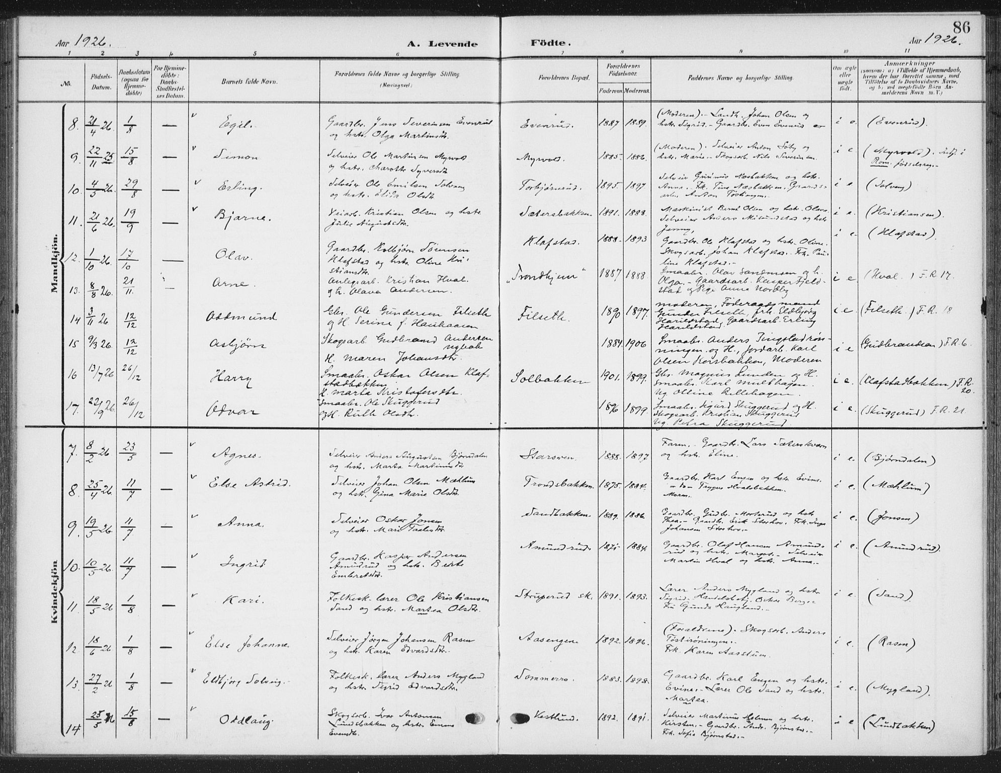 Romedal prestekontor, AV/SAH-PREST-004/K/L0009: Parish register (official) no. 9, 1906-1929, p. 86