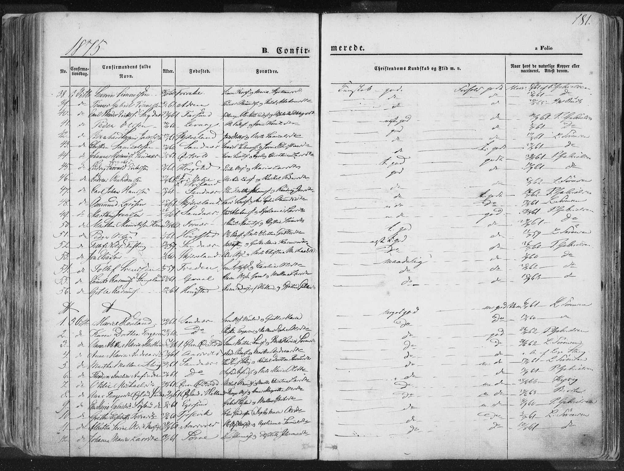 Høyland sokneprestkontor, SAST/A-101799/001/30BA/L0010: Parish register (official) no. A 9.1, 1857-1877, p. 181
