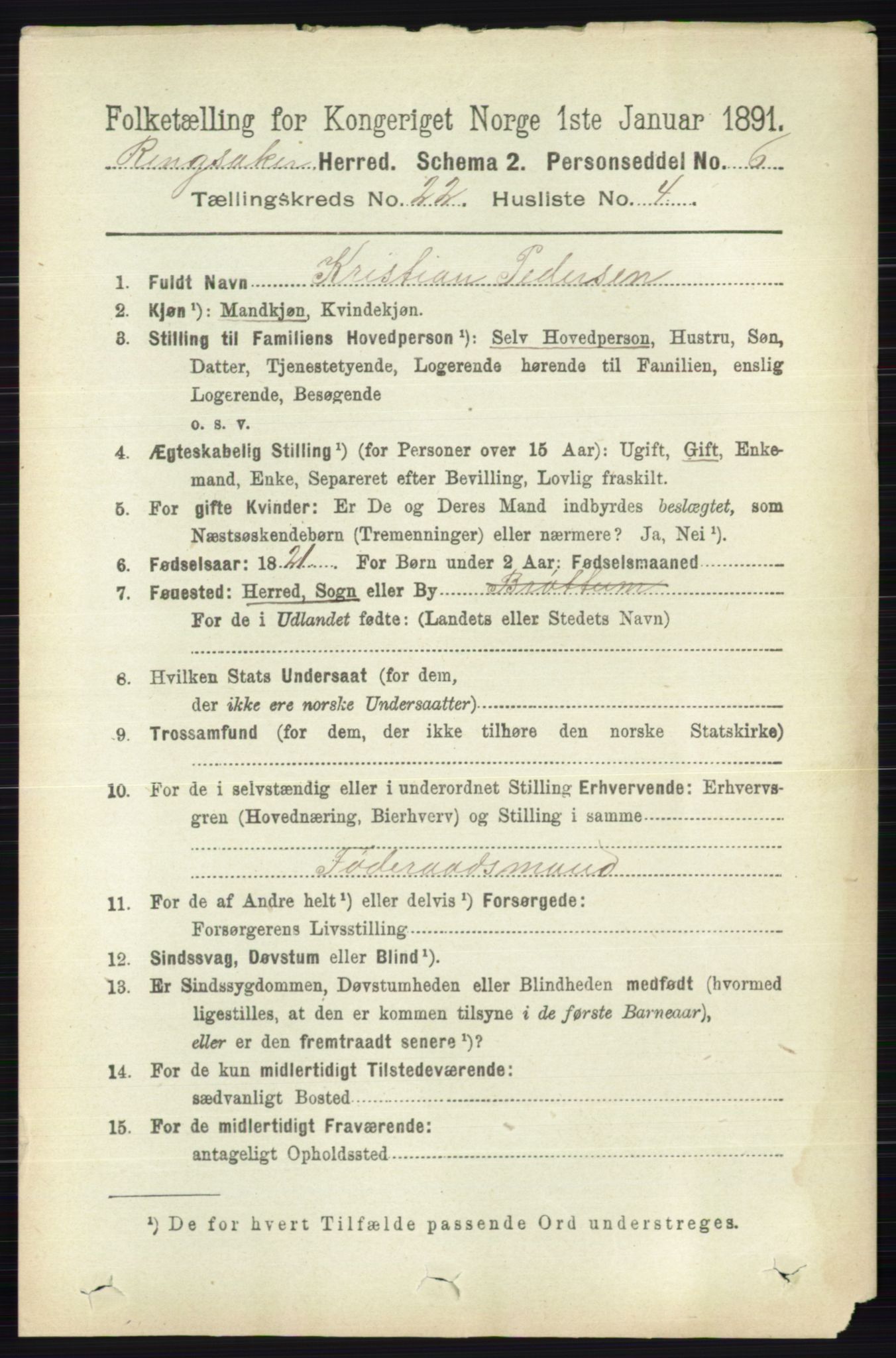 RA, 1891 census for 0412 Ringsaker, 1891, p. 12396