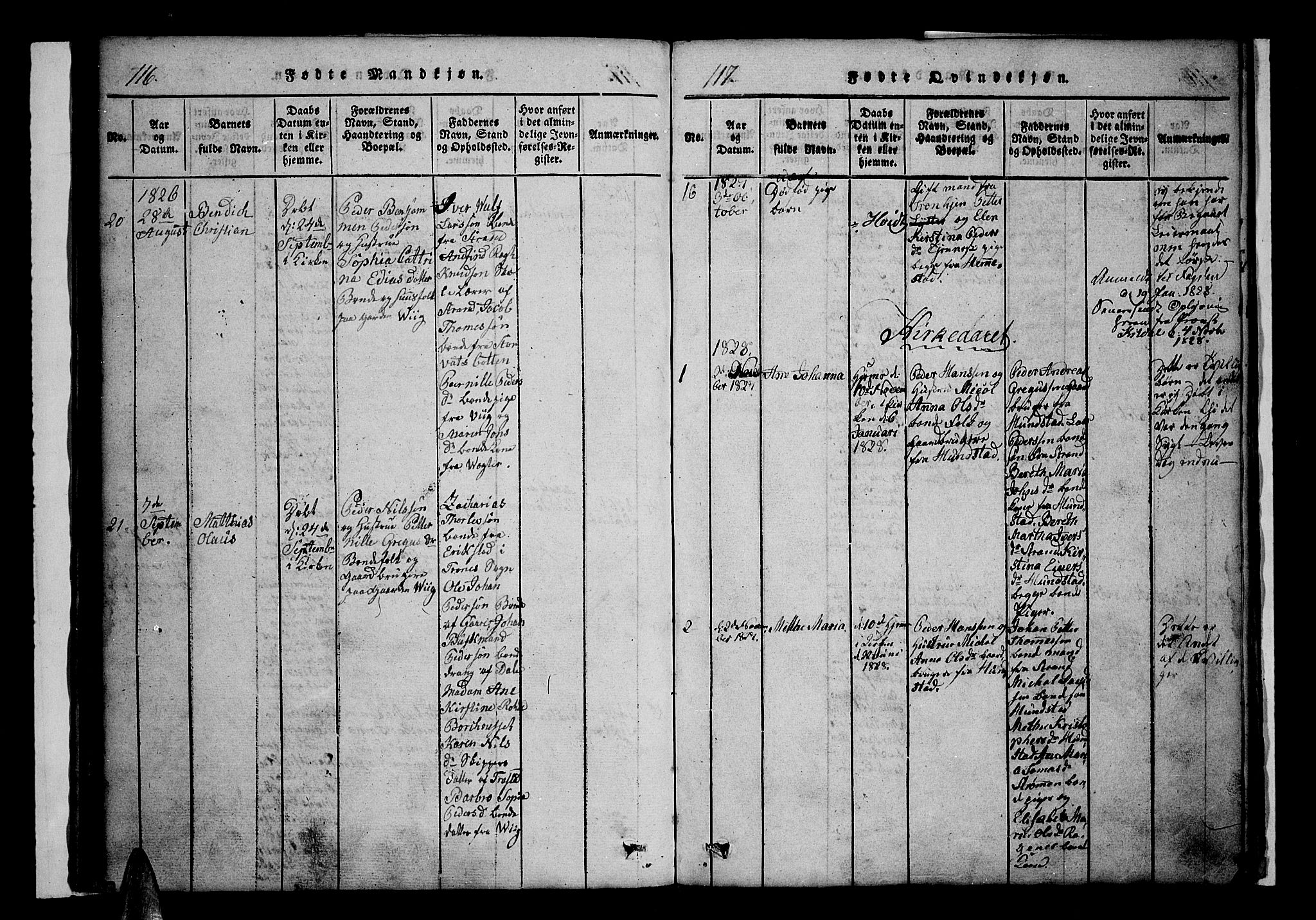 Kvæfjord sokneprestkontor, SATØ/S-1323/G/Ga/Gaa/L0002kirke: Parish register (official) no. 2, 1821-1830, p. 116-117