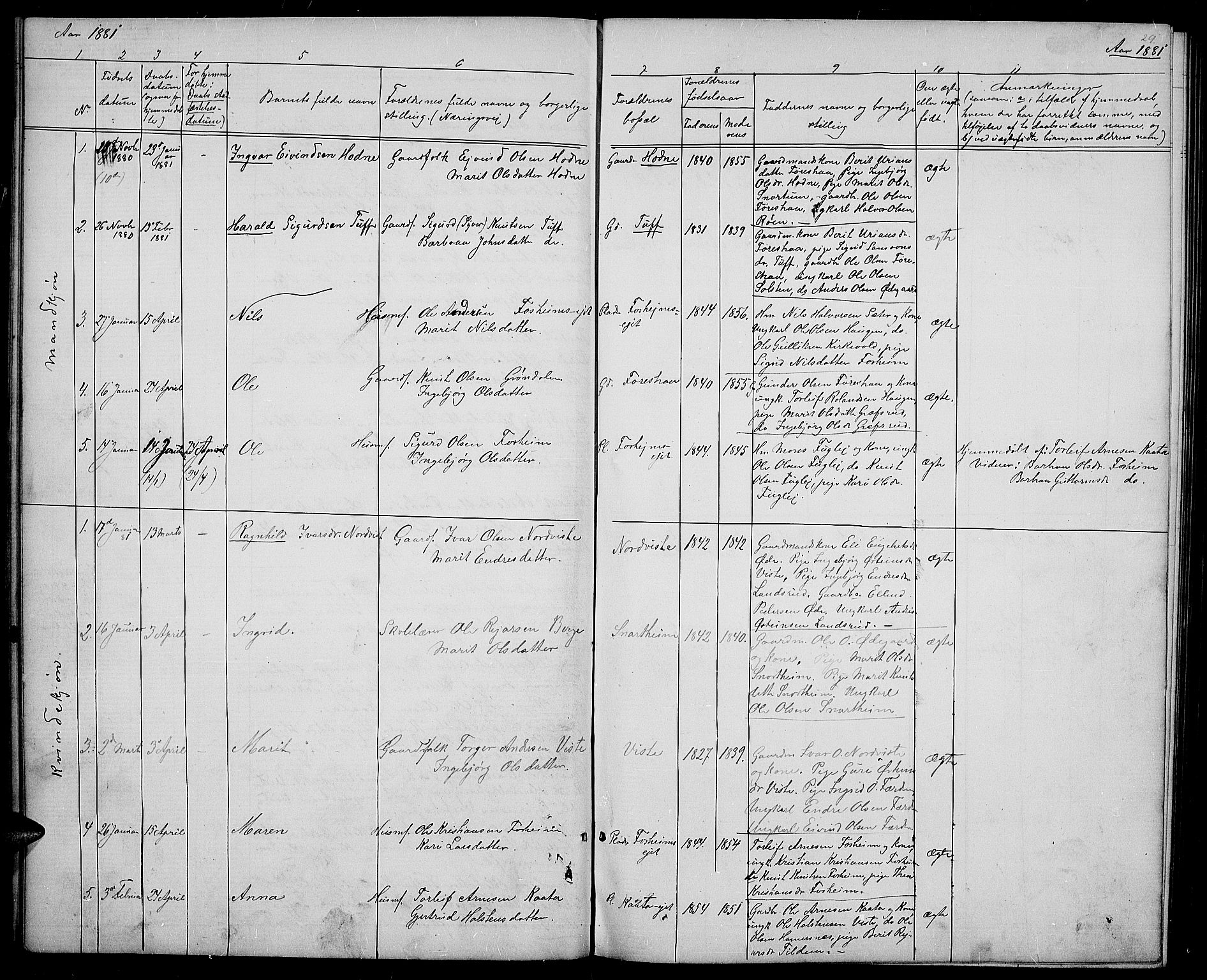 Vestre Slidre prestekontor, SAH/PREST-136/H/Ha/Hab/L0003: Parish register (copy) no. 3, 1869-1882, p. 29