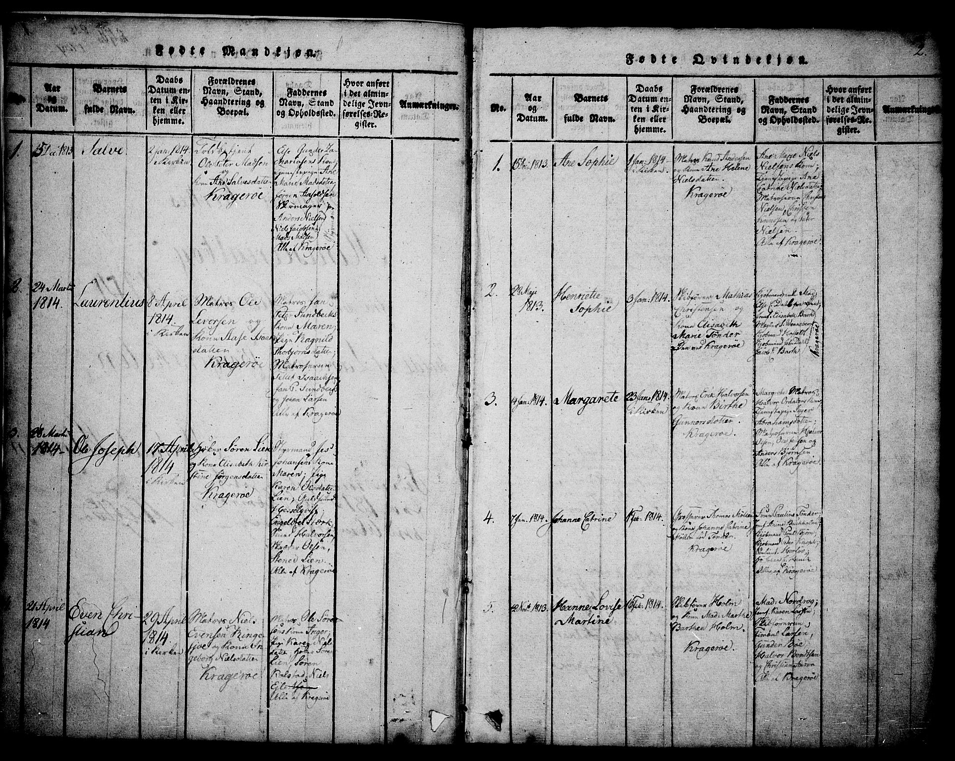 Kragerø kirkebøker, AV/SAKO-A-278/G/Ga/L0002: Parish register (copy) no. 2, 1814-1831, p. 2