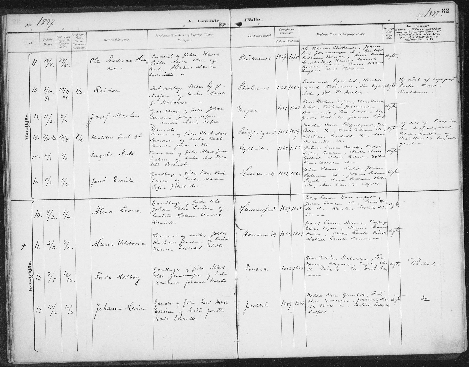 Ministerialprotokoller, klokkerbøker og fødselsregistre - Nordland, AV/SAT-A-1459/854/L0779: Parish register (official) no. 854A02, 1892-1909, p. 32