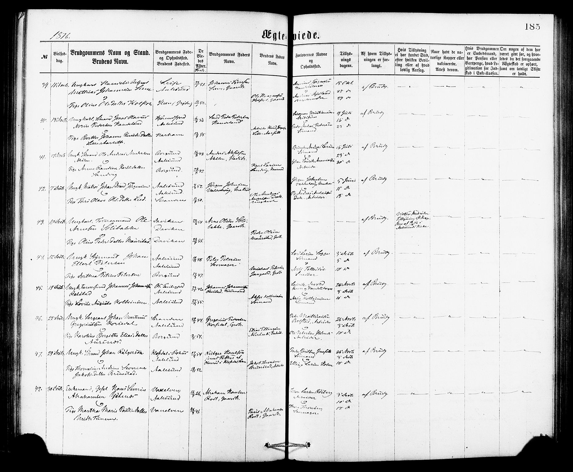 Ministerialprotokoller, klokkerbøker og fødselsregistre - Møre og Romsdal, AV/SAT-A-1454/529/L0453: Parish register (official) no. 529A03, 1872-1877, p. 185