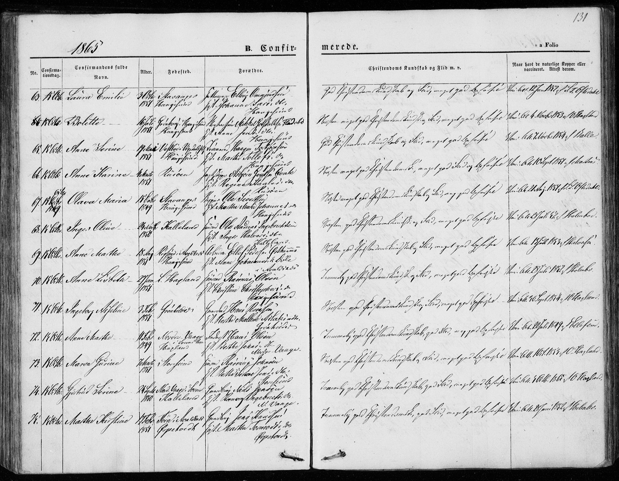 Torvastad sokneprestkontor, AV/SAST-A -101857/H/Ha/Haa/L0011: Parish register (official) no. A 11, 1857-1866, p. 131