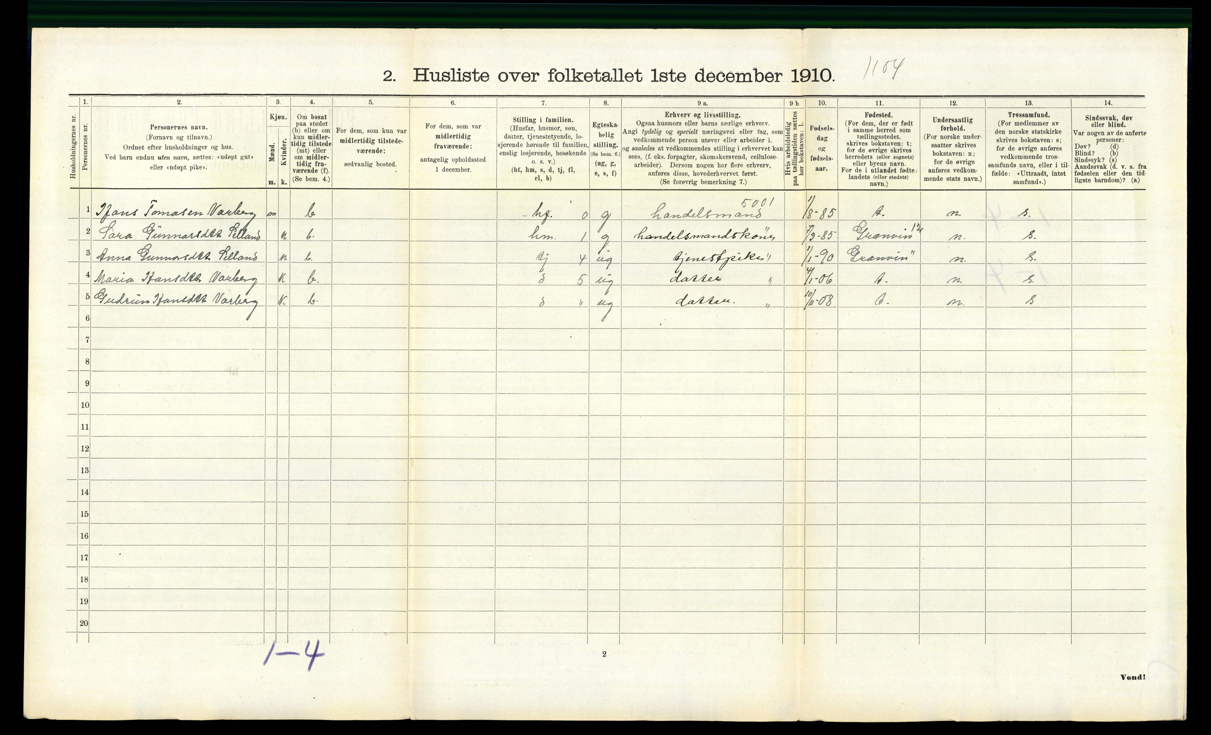 RA, 1910 census for Eidfjord, 1910, p. 296