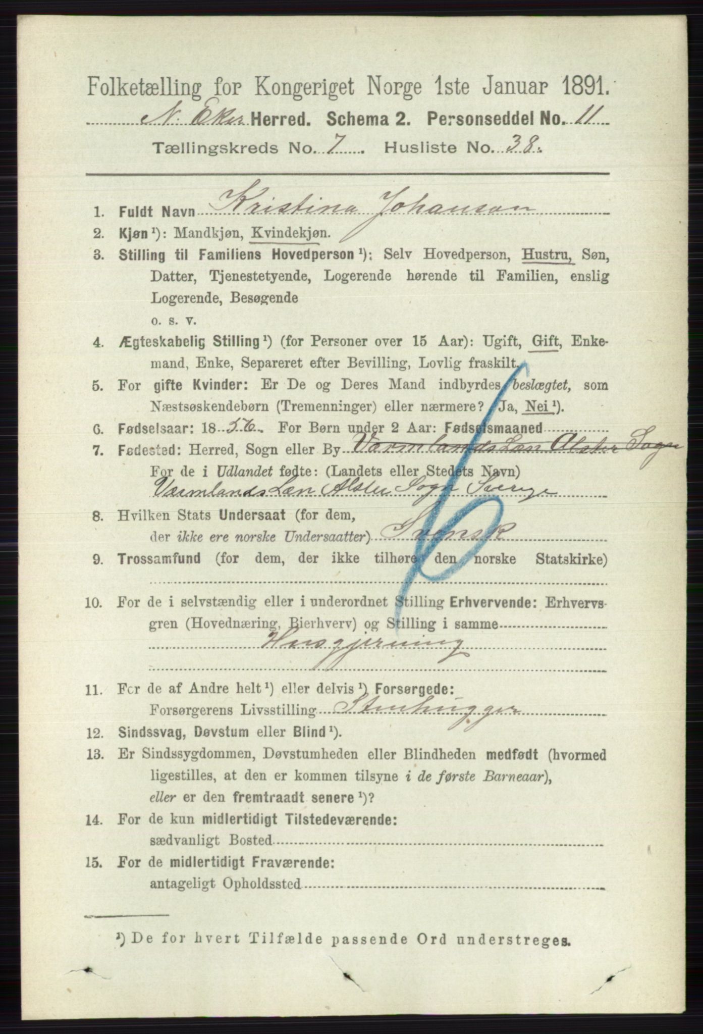 RA, 1891 census for 0625 Nedre Eiker, 1891, p. 3636