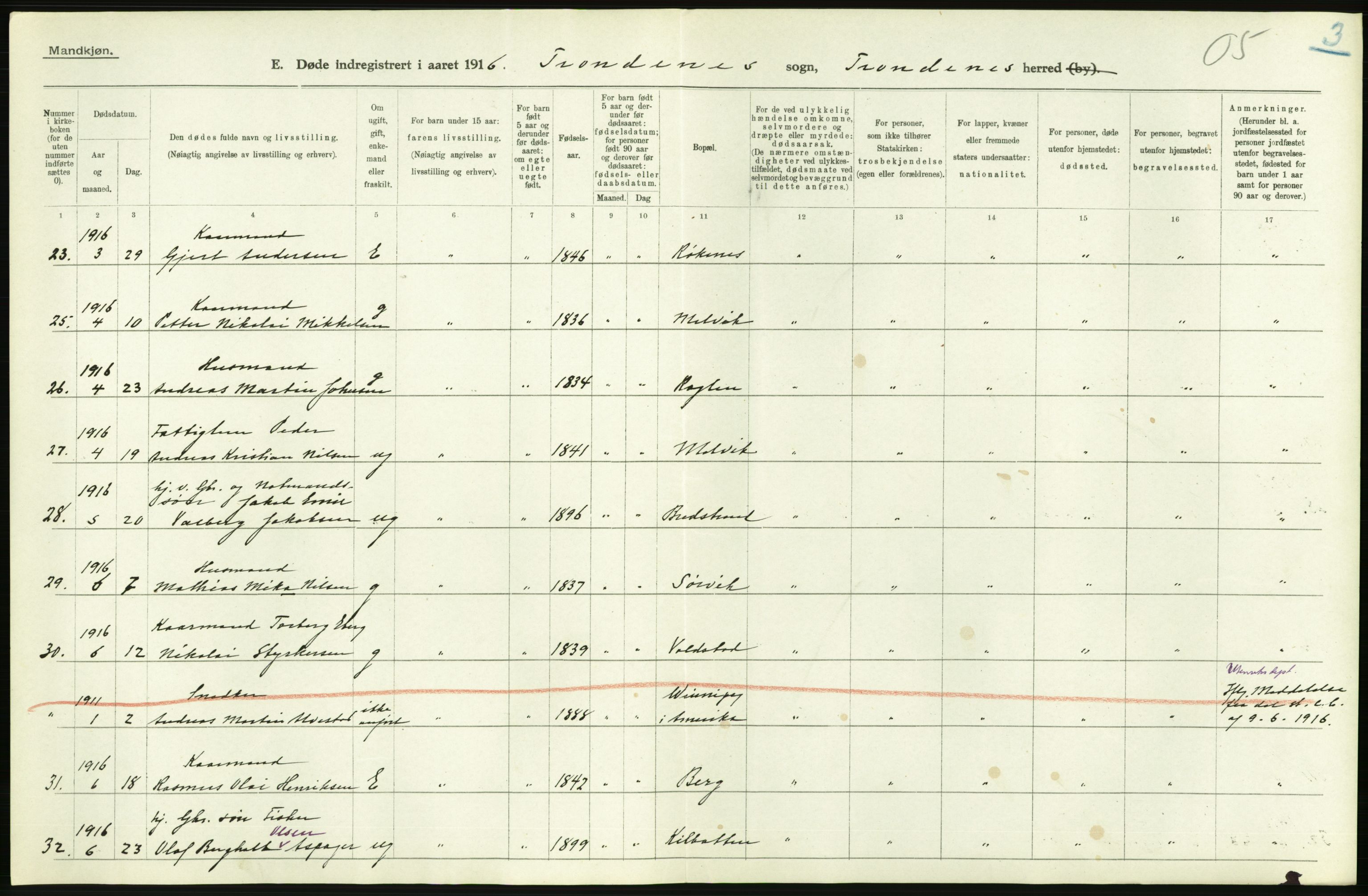 Statistisk sentralbyrå, Sosiodemografiske emner, Befolkning, AV/RA-S-2228/D/Df/Dfb/Dfbf/L0054: Tromsø amt: Gifte, døde, dødfødte. Bygder og byer., 1916, p. 212