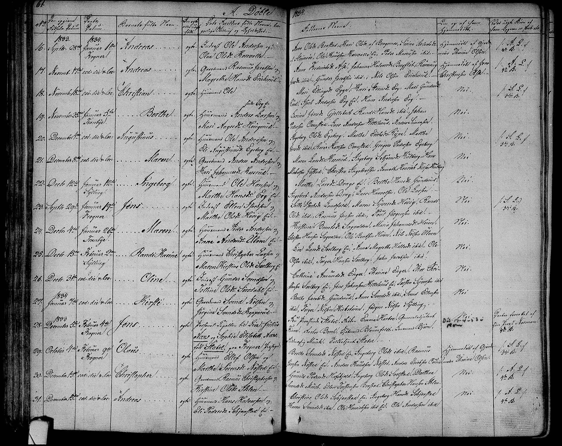 Lier kirkebøker, SAKO/A-230/F/Fa/L0010: Parish register (official) no. I 10, 1827-1843, p. 61