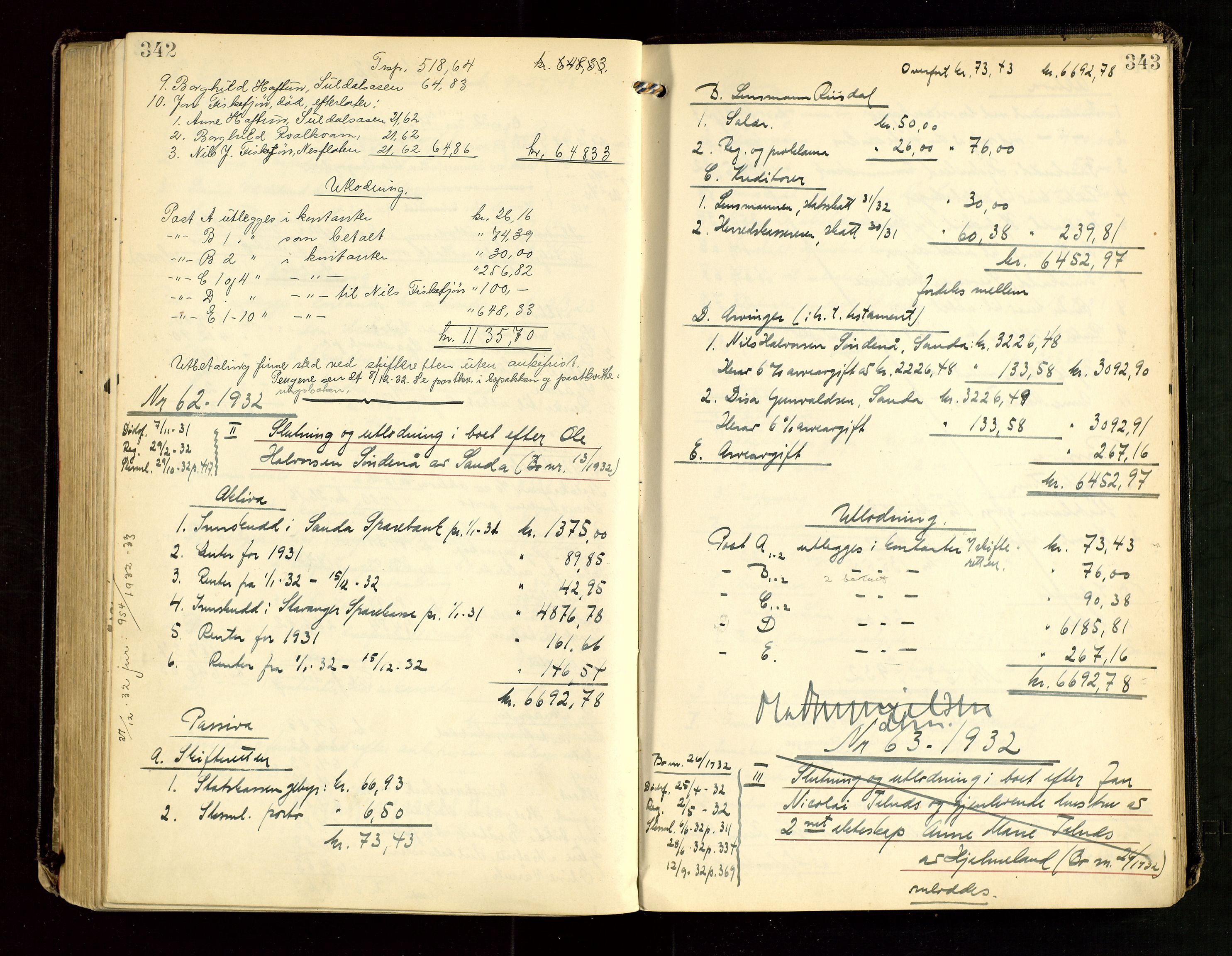 Ryfylke tingrett, AV/SAST-A-100055/001/IV/IVG/L0007: Skifteutlodningsprotokoll Med register, 1929-1933, p. 342-343