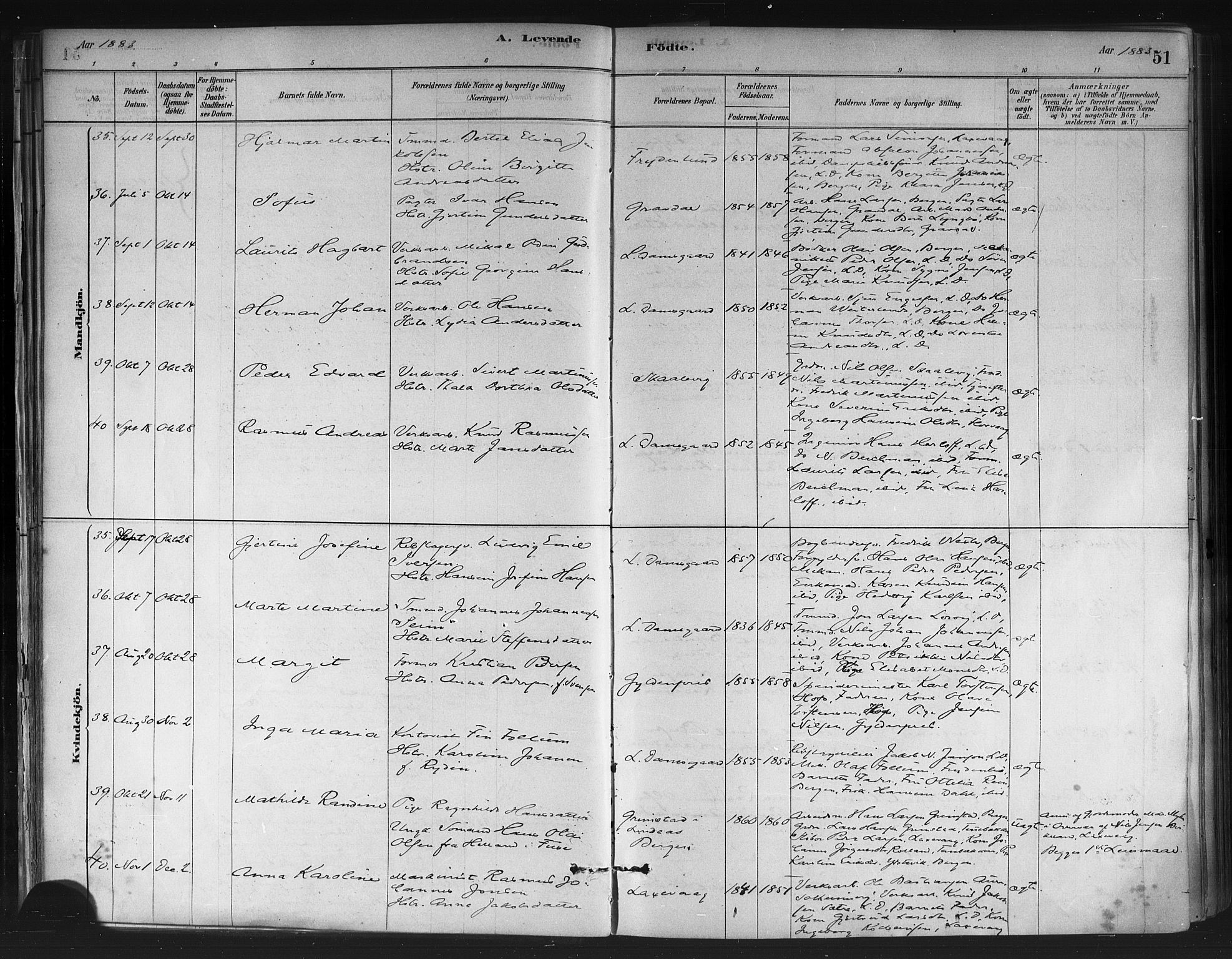 Askøy Sokneprestembete, AV/SAB-A-74101/H/Ha/Haa/Haae/L0002: Parish register (official) no. E 2, 1878-1891, p. 51