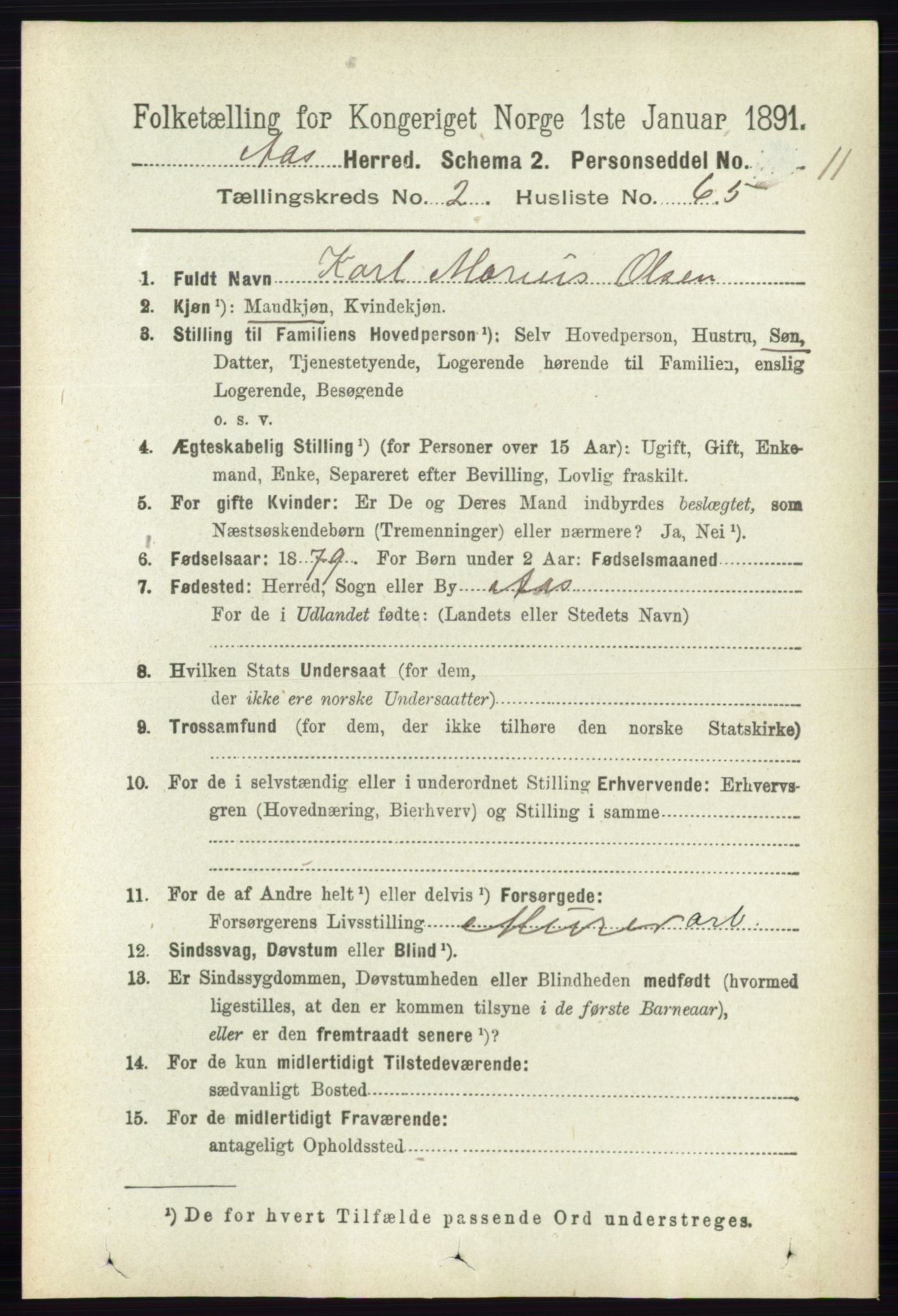 RA, 1891 census for 0214 Ås, 1891, p. 1999