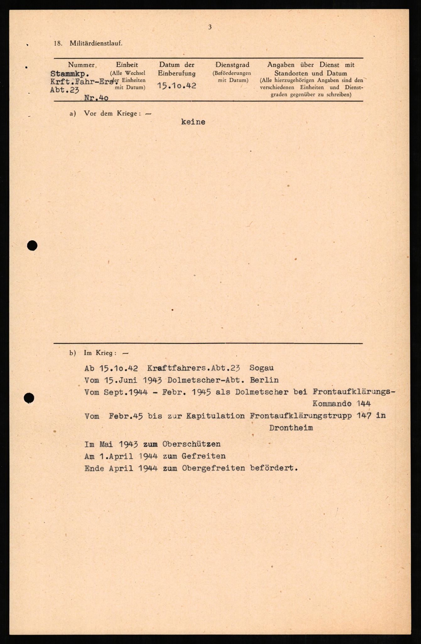 Forsvaret, Forsvarets overkommando II, AV/RA-RAFA-3915/D/Db/L0010: CI Questionaires. Tyske okkupasjonsstyrker i Norge. Tyskere., 1945-1946, p. 155