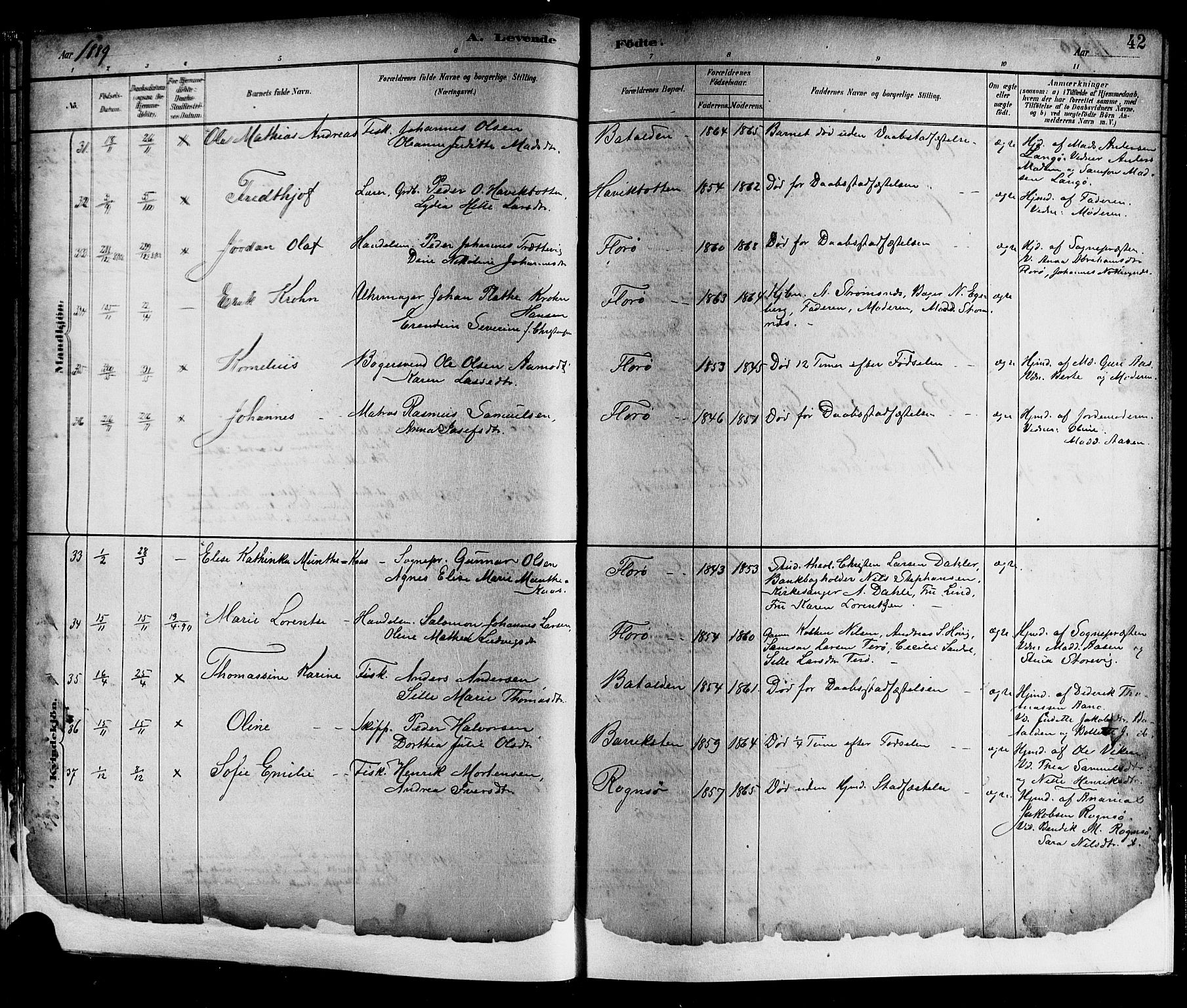 Kinn sokneprestembete, AV/SAB-A-80801/H/Hab/Haba/L0002: Parish register (copy) no. A 2, 1882-1906, p. 42