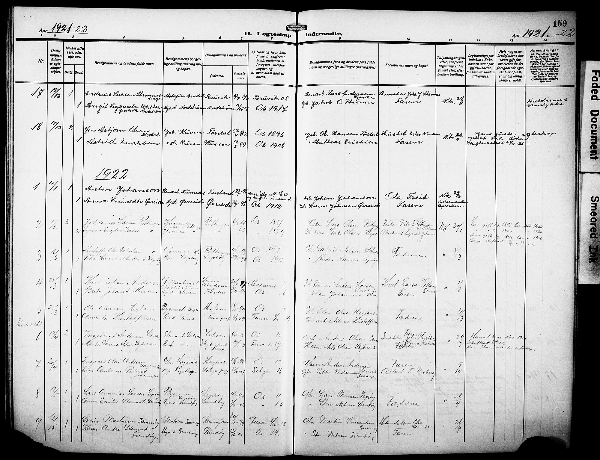 Os sokneprestembete, SAB/A-99929: Parish register (copy) no. A 4, 1914-1923, p. 159