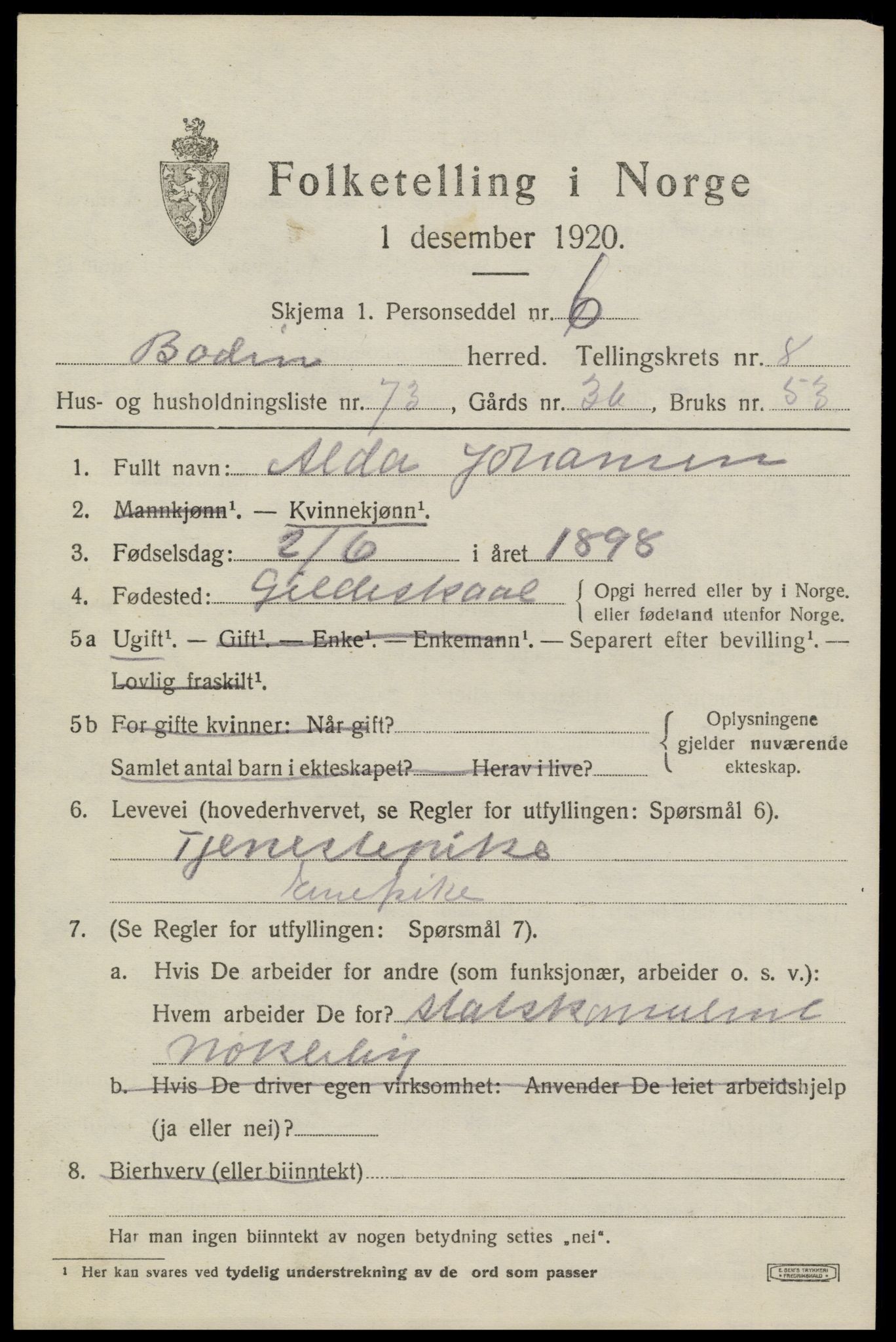 SAT, 1920 census for Bodin, 1920, p. 6872