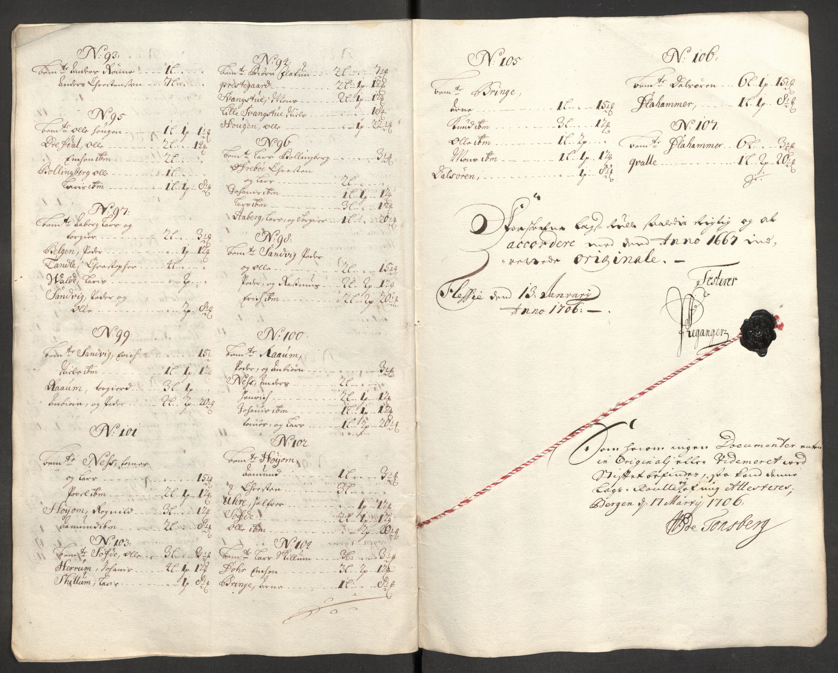 Rentekammeret inntil 1814, Reviderte regnskaper, Fogderegnskap, RA/EA-4092/R52/L3314: Fogderegnskap Sogn, 1705-1707, p. 128