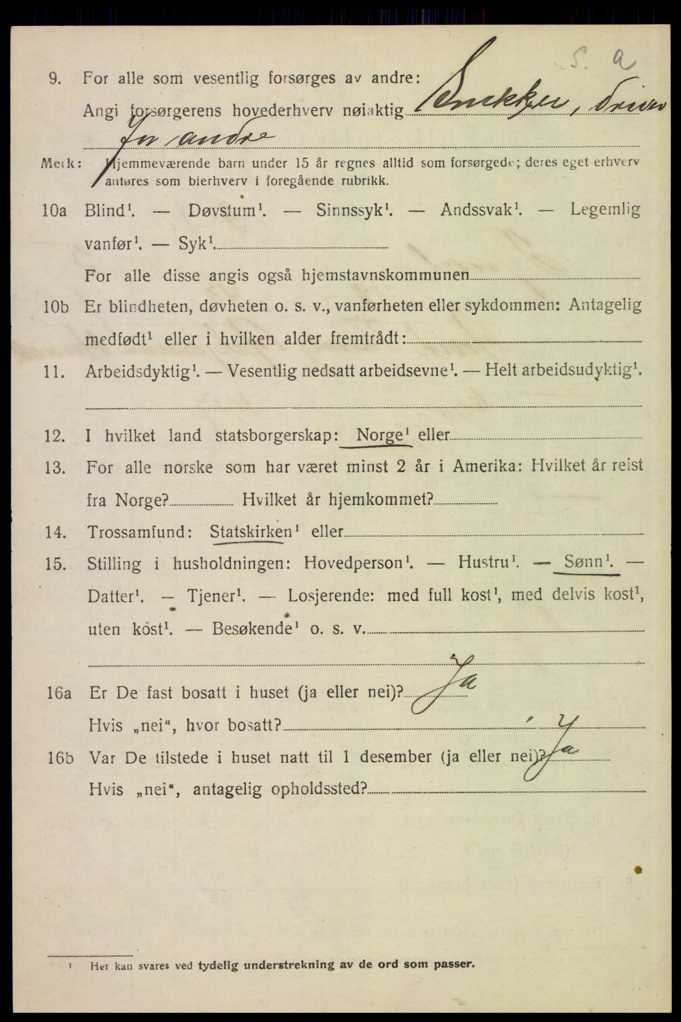 SAH, 1920 census for Tynset, 1920, p. 5461