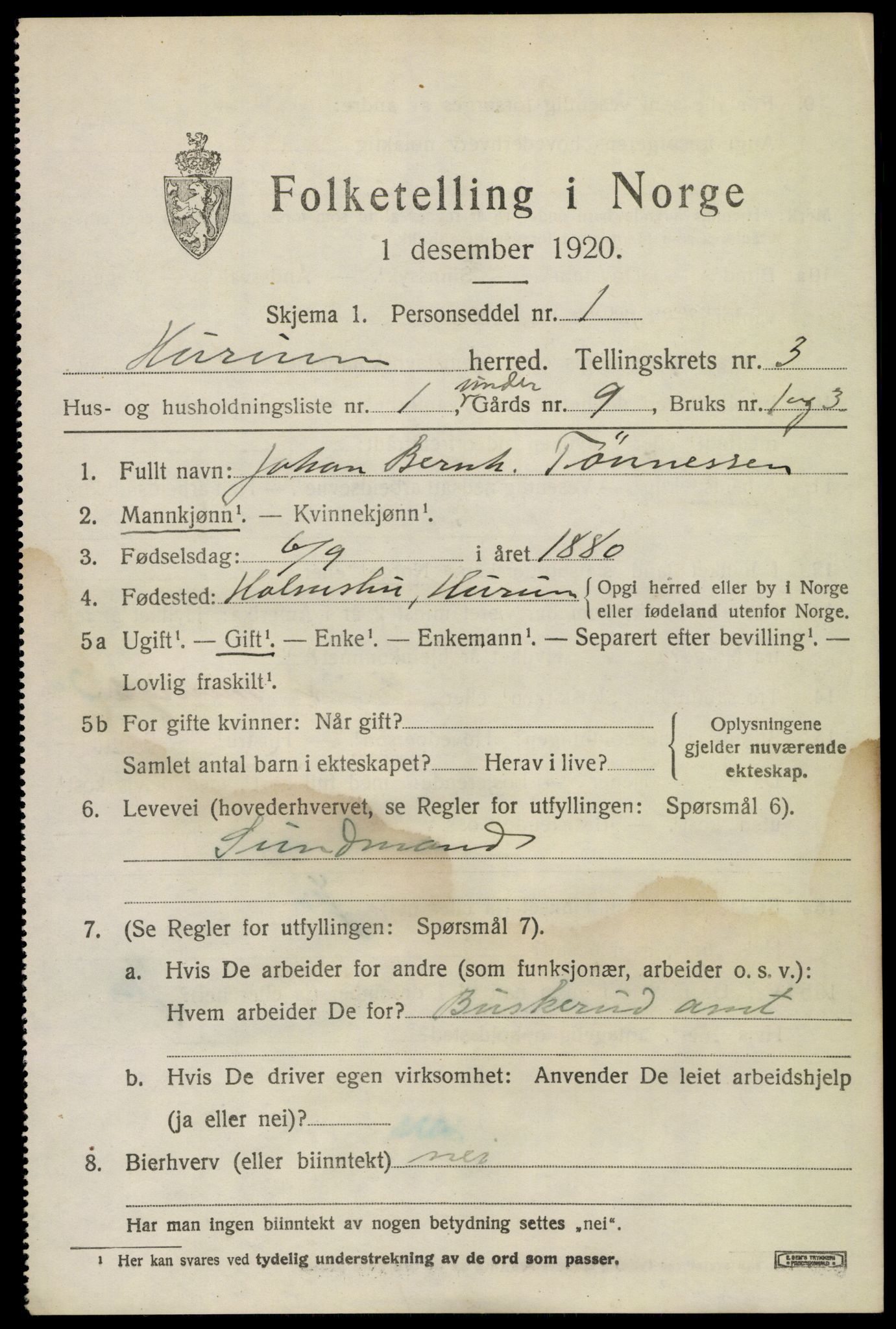SAKO, 1920 census for Hurum, 1920, p. 4810
