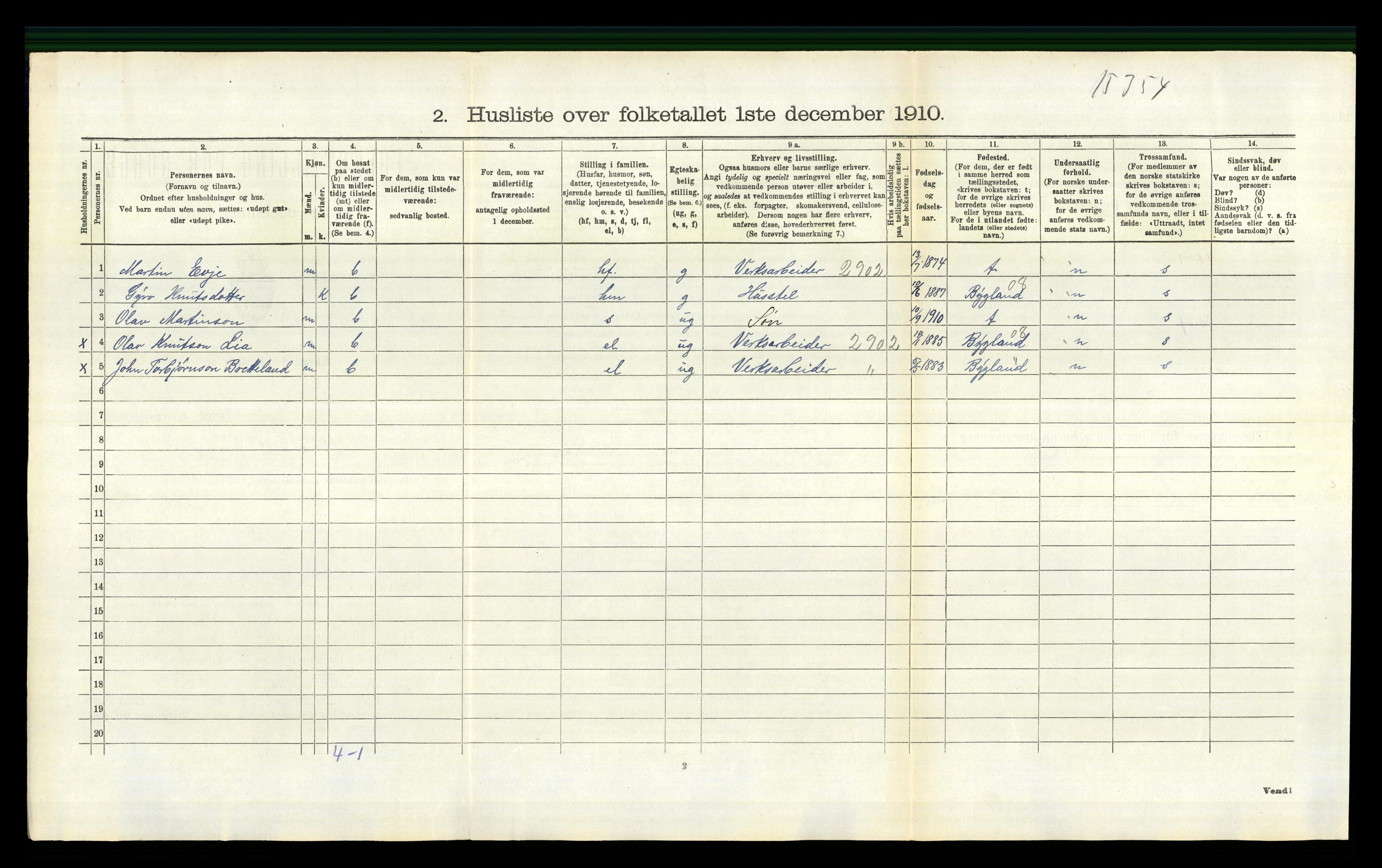 RA, 1910 census for Evje, 1910, p. 297