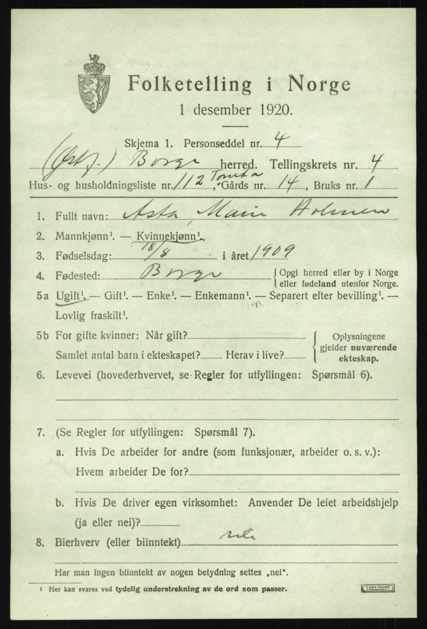 SAO, 1920 census for Borge, 1920, p. 9241
