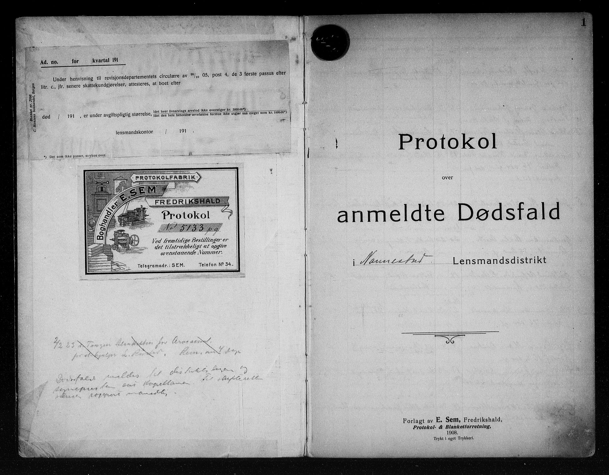 Nannestad lensmannskontor, SAO/A-10922/H/Ha/L0001: Dødsfallsprotokoller, 1910-1925, p. 0-1