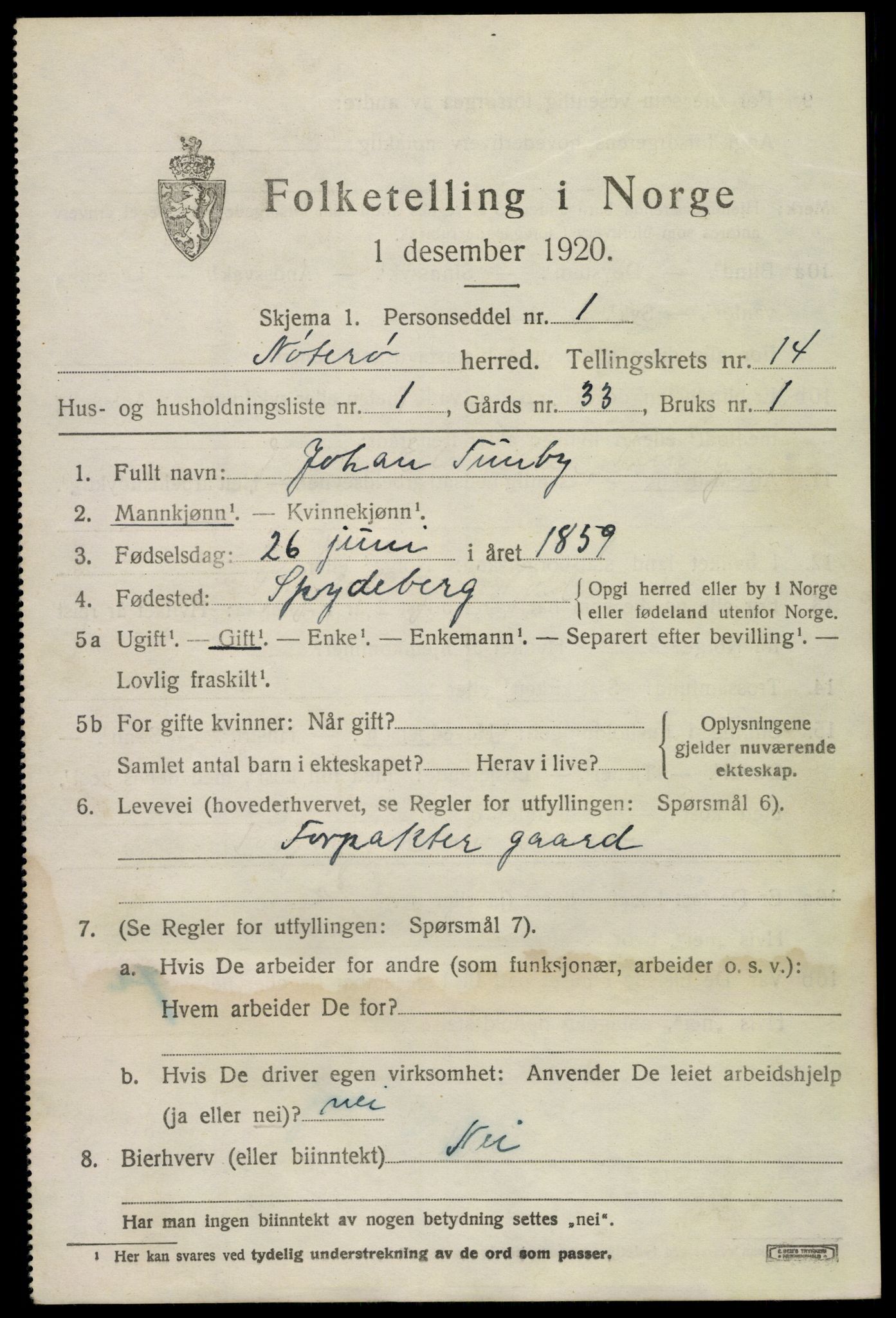 SAKO, 1920 census for Nøtterøy, 1920, p. 16283