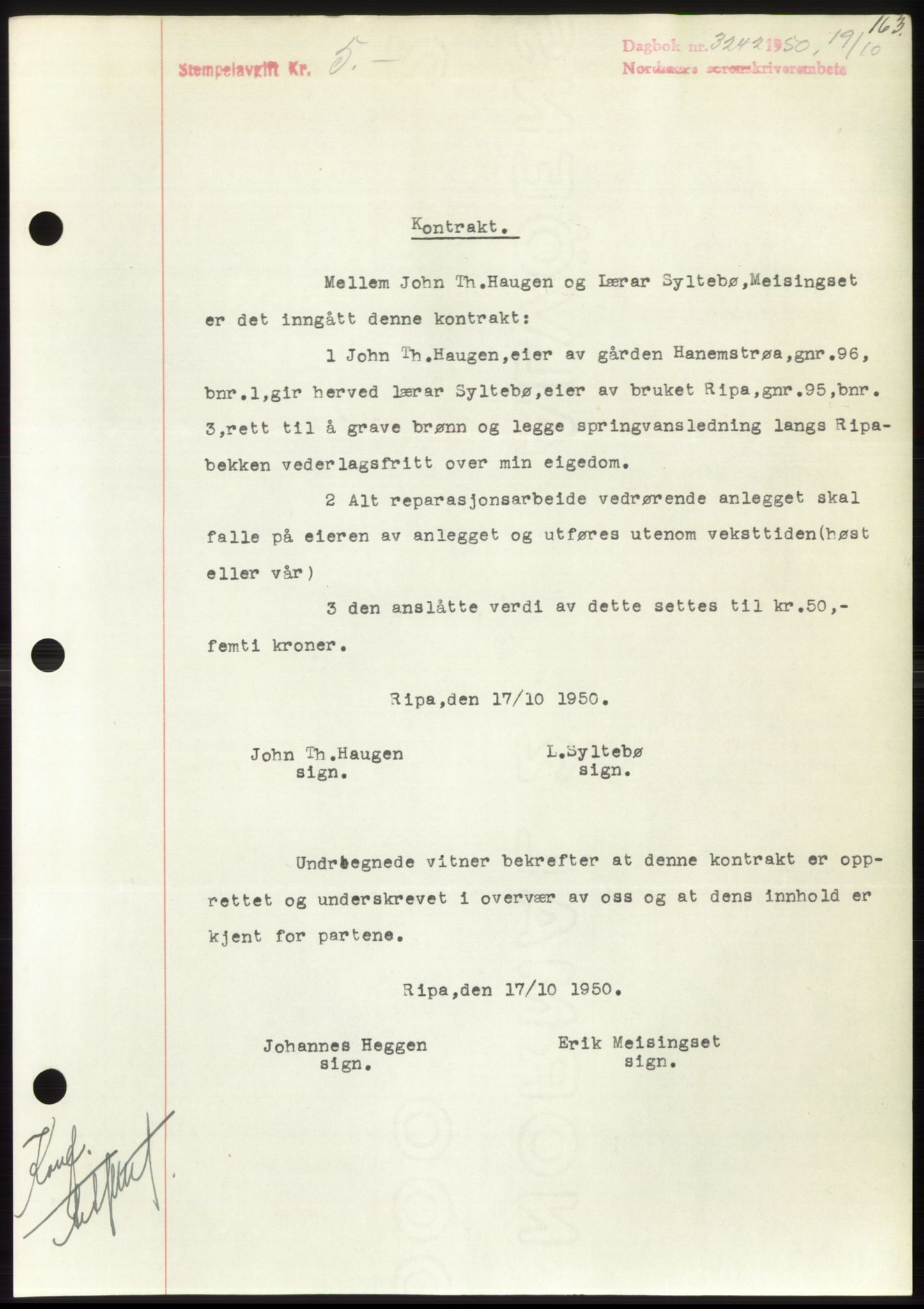 Nordmøre sorenskriveri, AV/SAT-A-4132/1/2/2Ca: Mortgage book no. B106, 1950-1950, Diary no: : 3242/1950