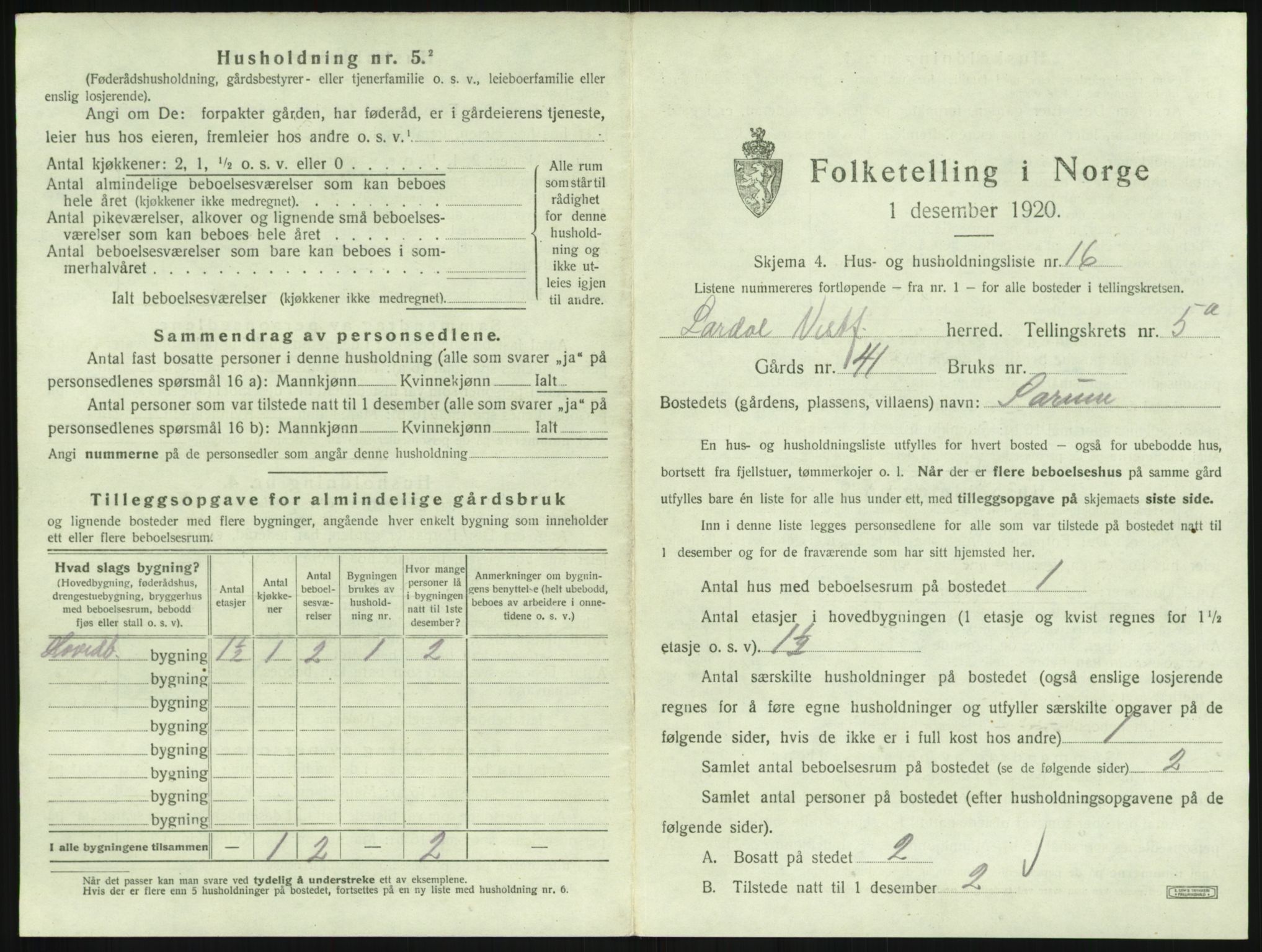 SAKO, 1920 census for Lardal, 1920, p. 711